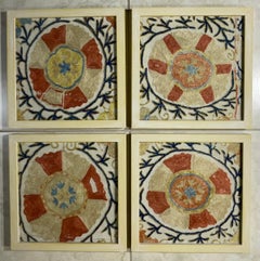 Set Of Four 19 Century Antique Silk Suzani Wall Hanging