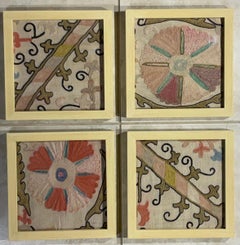 Set Of Four 19 Century Antique Silk Suzani Wall Hanging