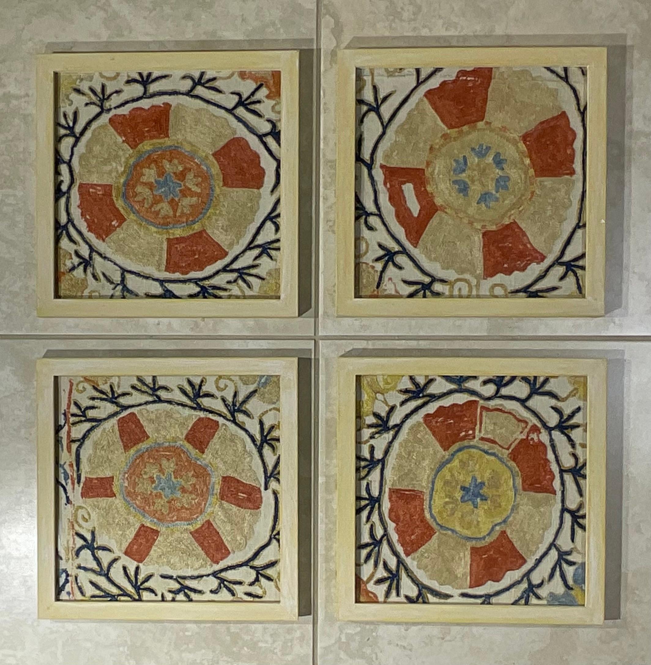 Set Of Four 19 Century Antique Silk Suzani Wall Hanging For Sale 13