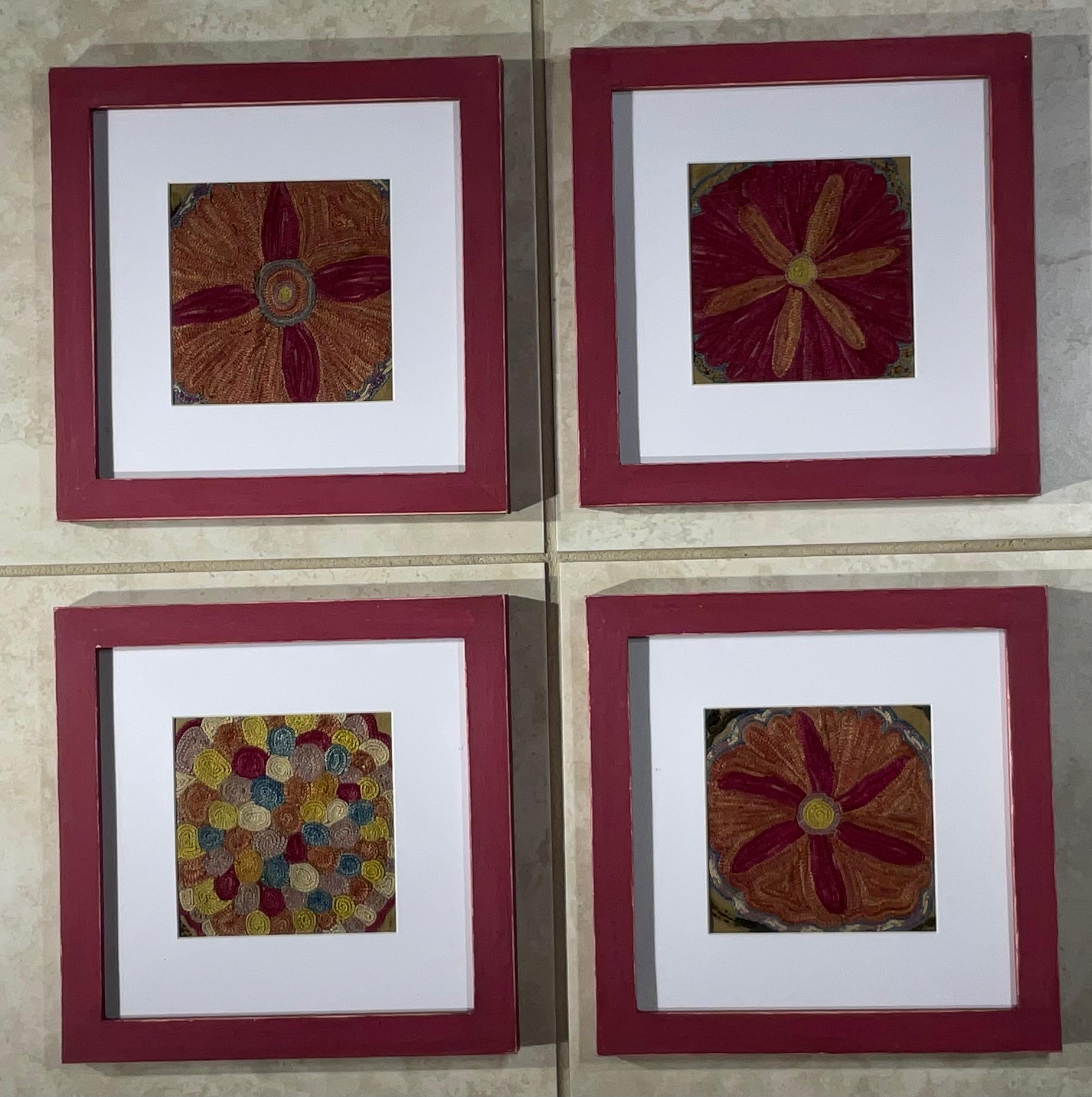 Uzbek Set Of Four 19 Century Antique Silk Suzani Wall Hanging For Sale
