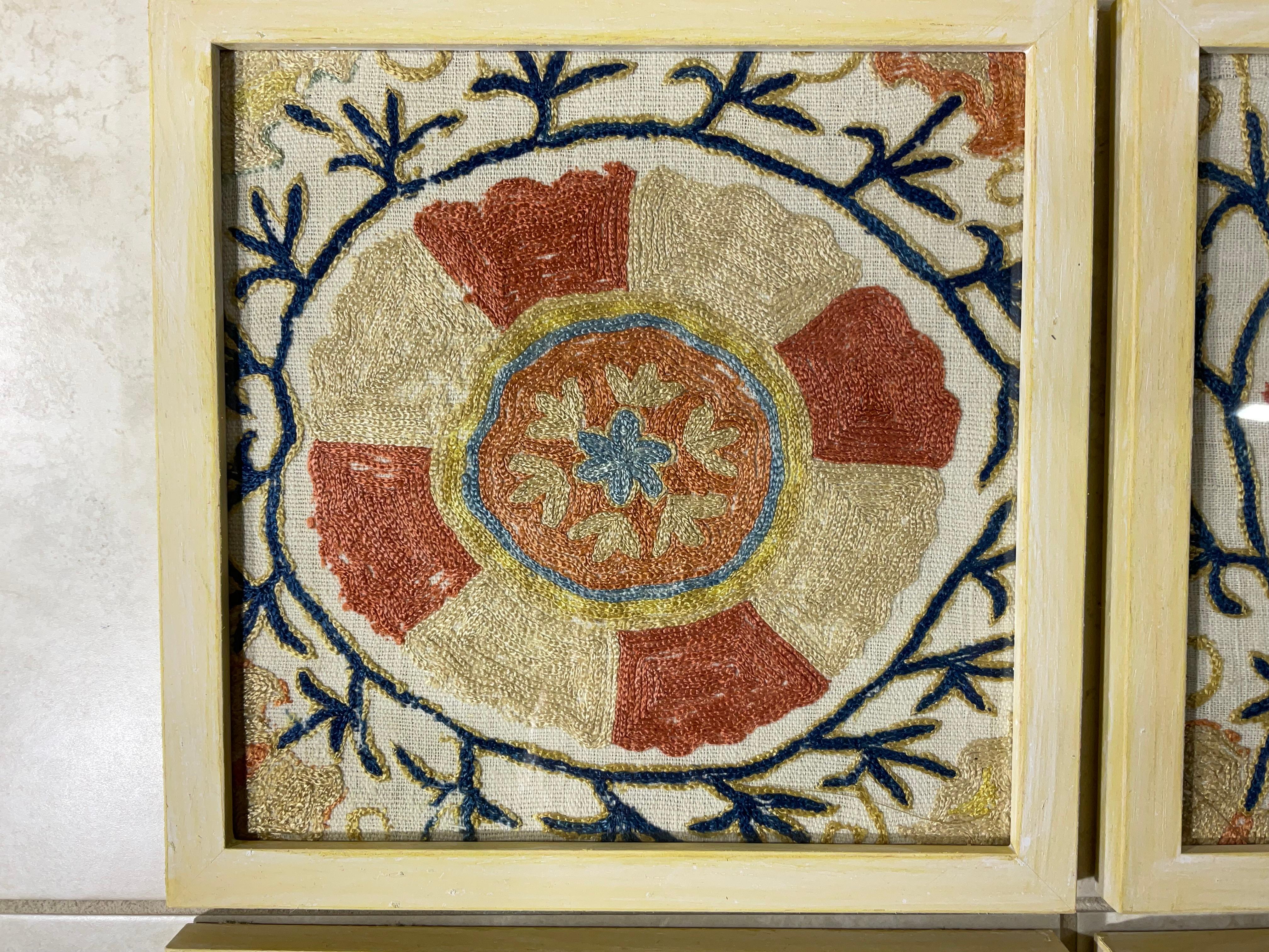 Set Of Four 19 Century Antique Silk Suzani Wall Hanging For Sale 1