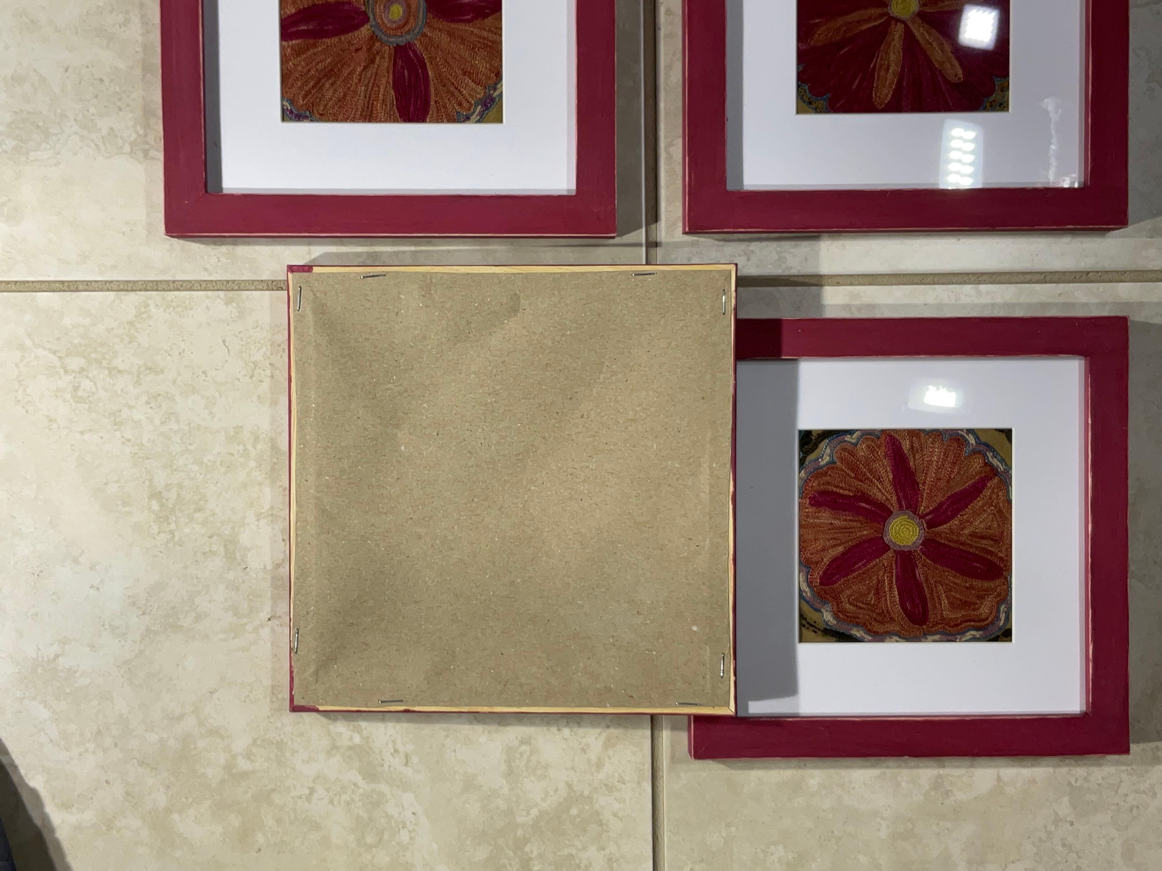 Set Of Four 19 Century Antique Silk Suzani Wall Hanging For Sale 2