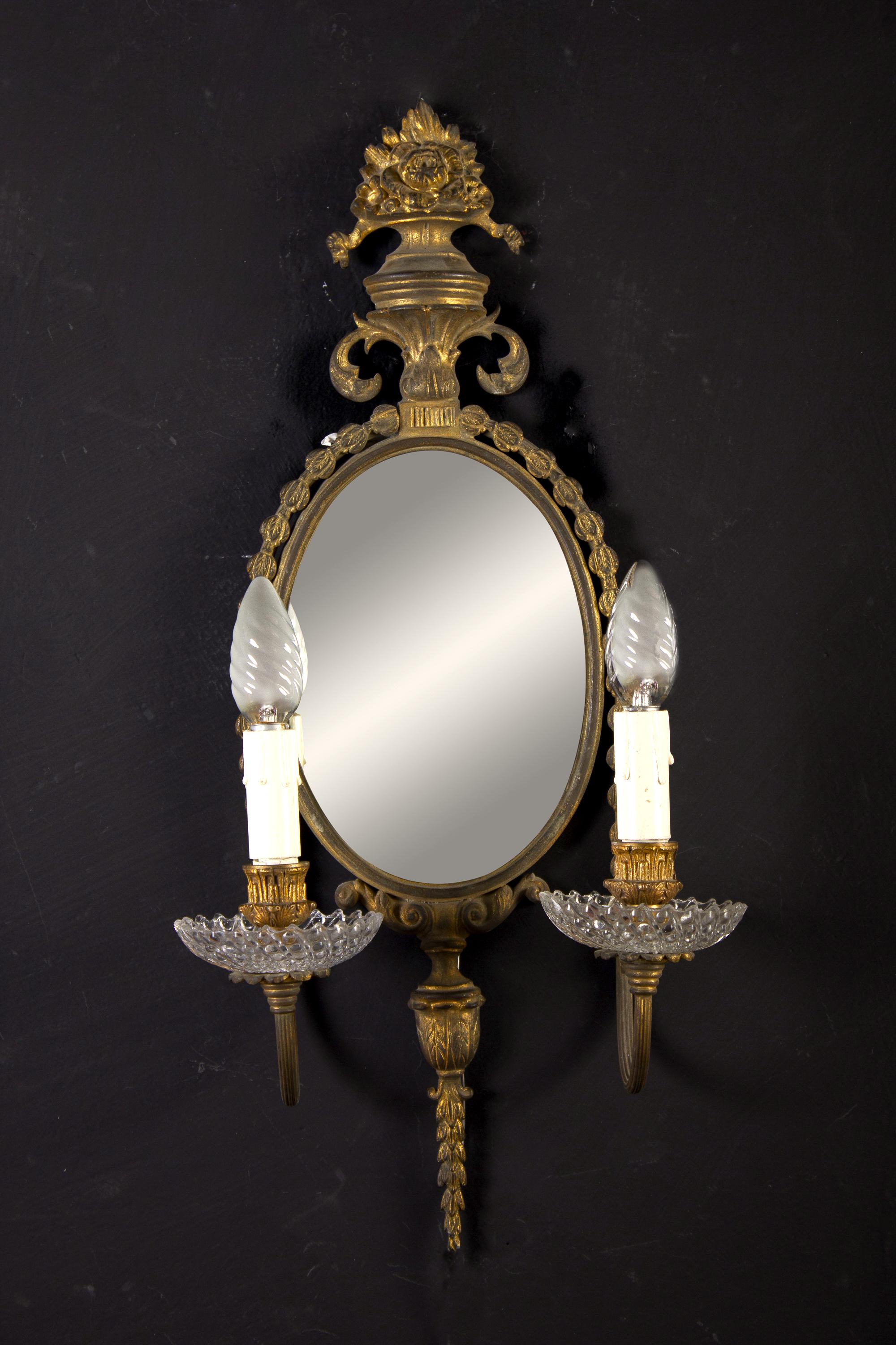 Set of Four 19th Century Delicious Gilt Bronze Two-Light Mirror Wall Sconces 4