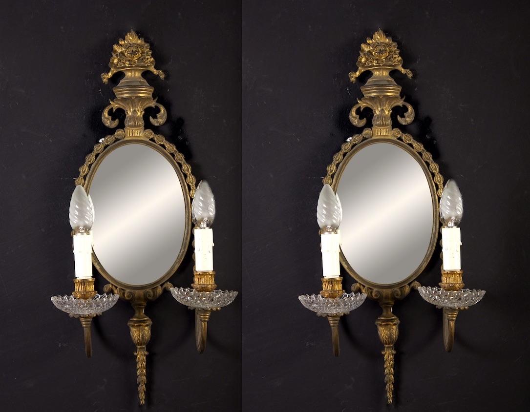 Set of Four 19th Century Delicious Gilt Bronze Two-Light Mirror Wall Sconces 5