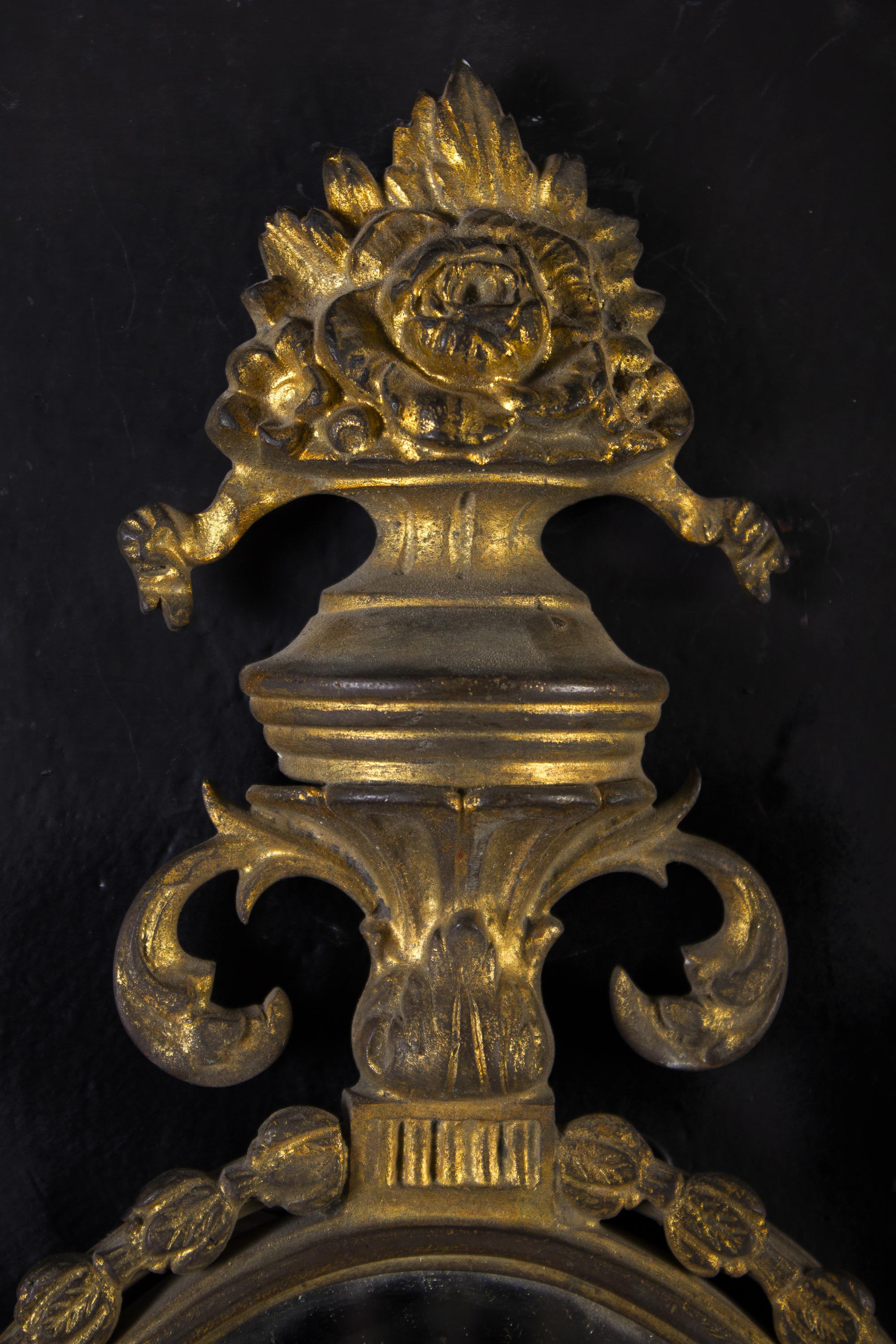 Italian Set of Four 19th Century Delicious Gilt Bronze Two-Light Mirror Wall Sconces