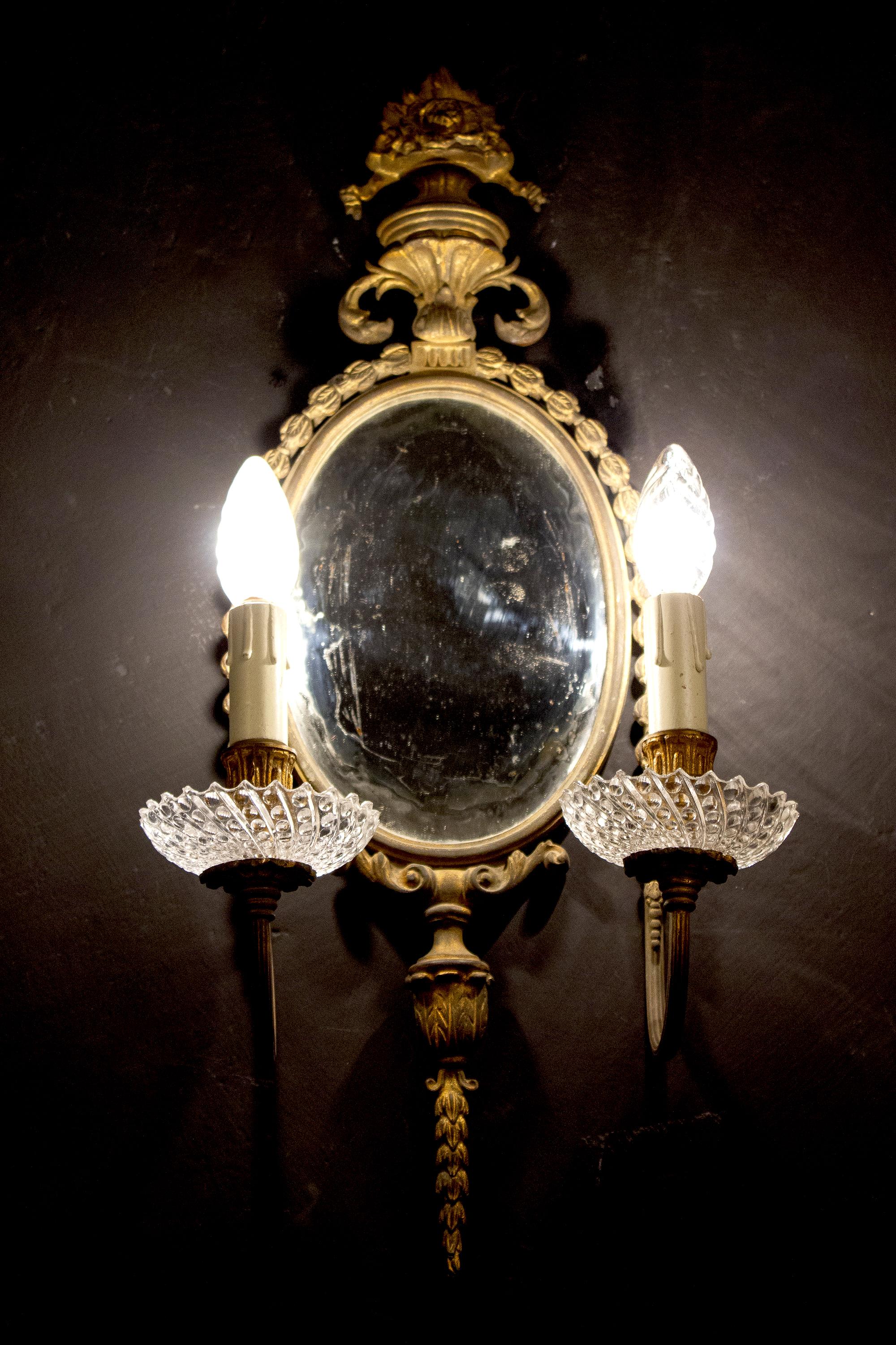 Set of Four 19th Century Delicious Gilt Bronze Two-Light Mirror Wall Sconces 2