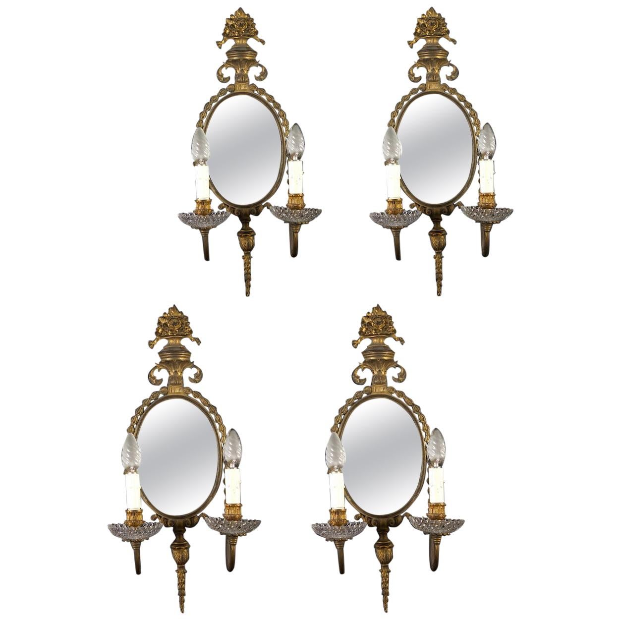 Set of Four 19th Century Delicious Gilt Bronze Two-Light Mirror Wall Sconces