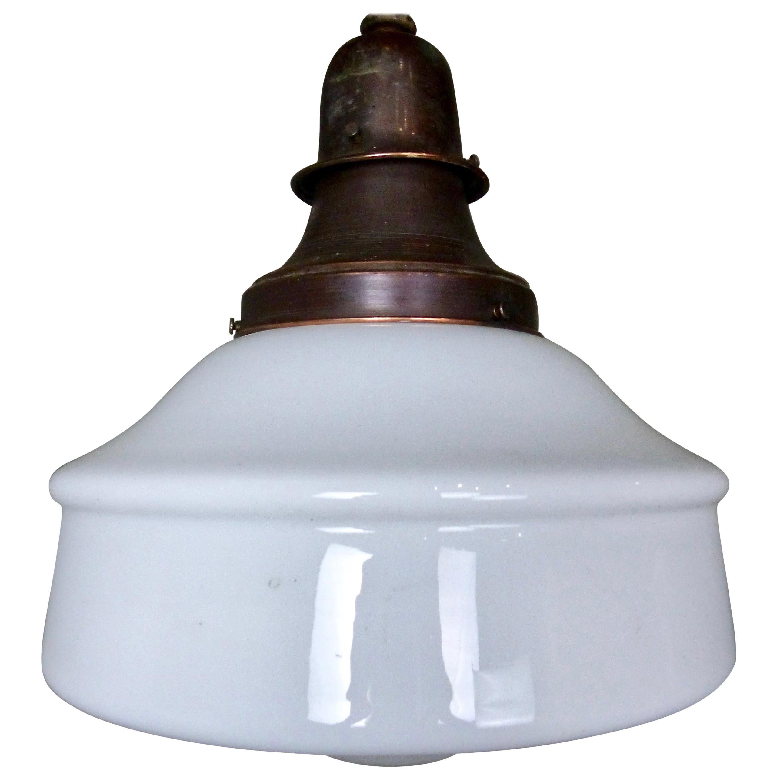 Set of four 1920 Copper Schoolhouse Milk Glass Pendant Lights