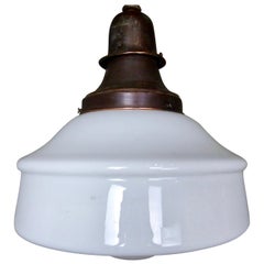 Antique Set of four 1920 Copper Schoolhouse Milk Glass Pendant Lights