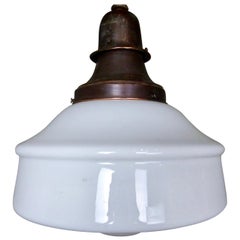 Set of four 1920 Copper Schoolhouse Milk Glass Pendant Lights