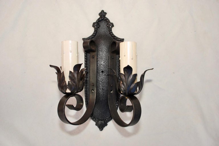 American Set of Four 1920s Cast Iron/Wrought Iron Sconces 'Restored'
