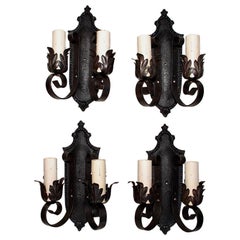 Set of Four 1920s Cast Iron/Wrought Iron Sconces 'Restored'