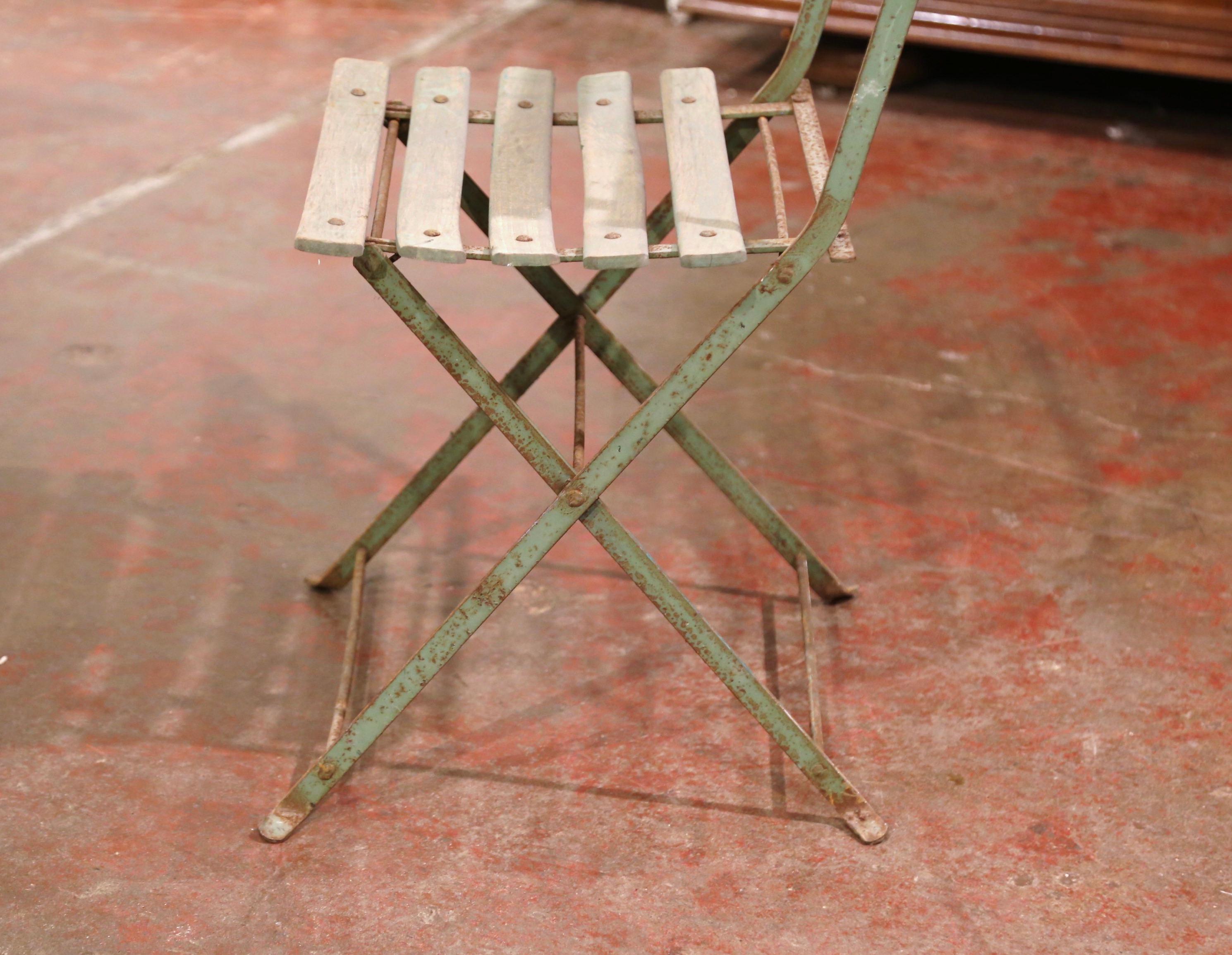 Set of Four 1920s French Iron and Wood Painted Folding Garden Chairs 5