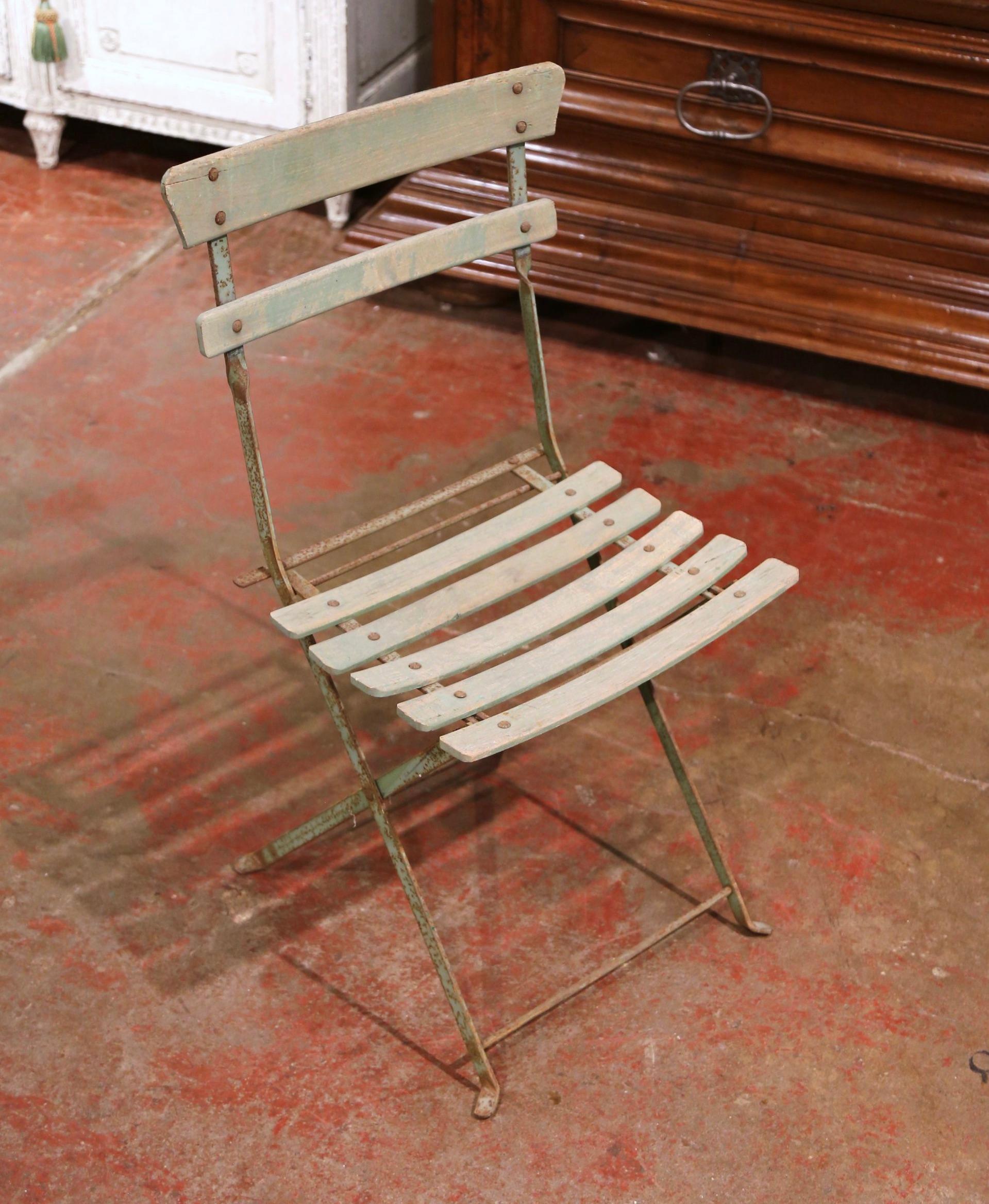 Set of Four 1920s French Iron and Wood Painted Folding Garden Chairs 6