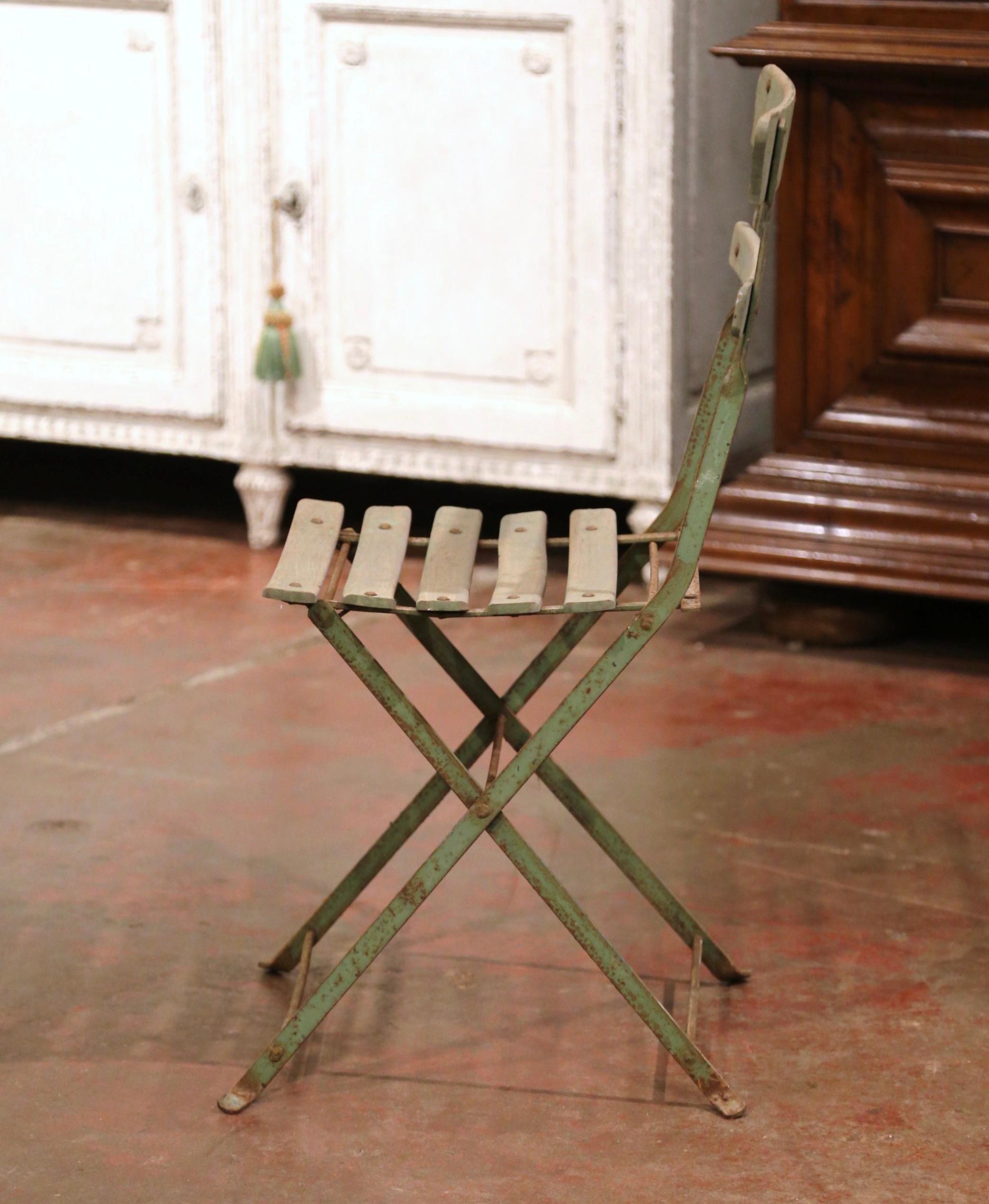 Set of Four 1920s French Iron and Wood Painted Folding Garden Chairs 4