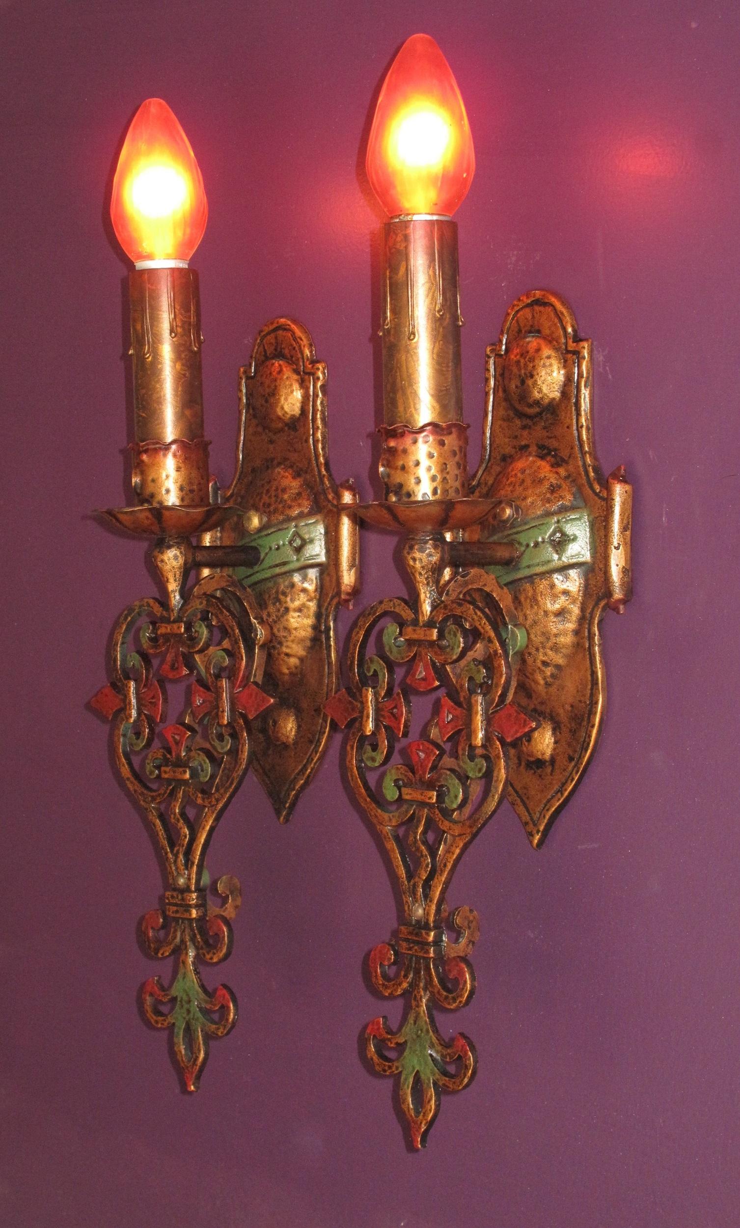 Set of 6 (not 4)  large and impressive 1920s Spanish Revival sconces painstakingly restored 