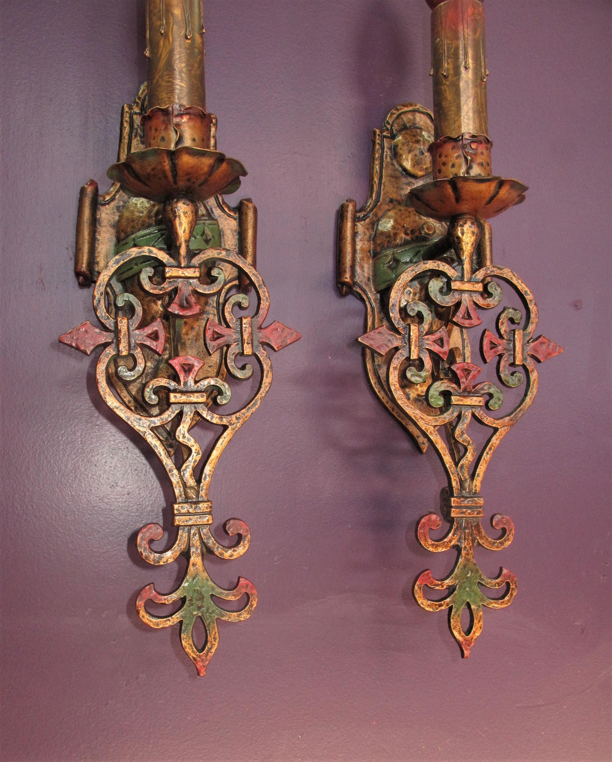 Set of Six 1920s Large Cast Iron Spanish Revival Sconces In Good Condition For Sale In Prescott, US