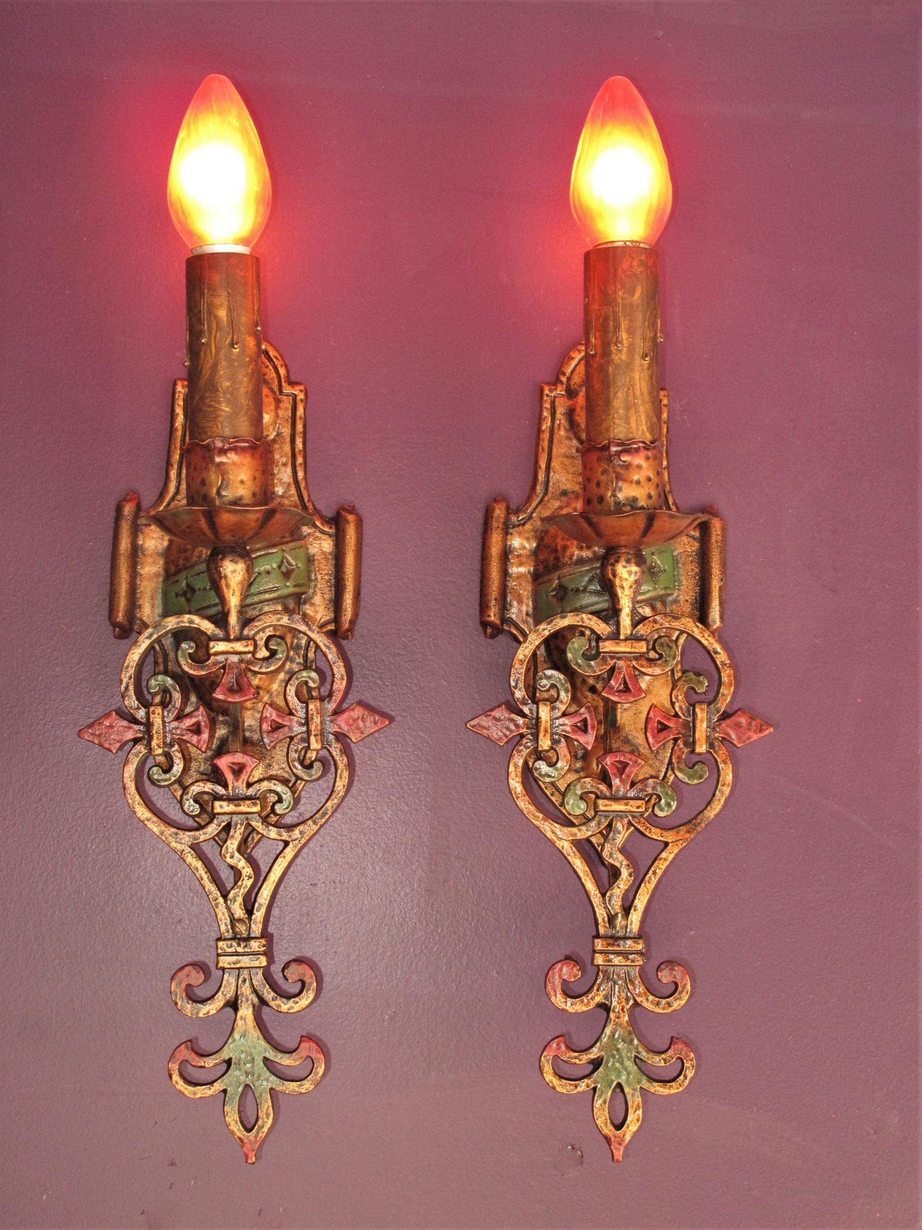 Early 20th Century Set of Six 1920s Large Cast Iron Spanish Revival Sconces For Sale