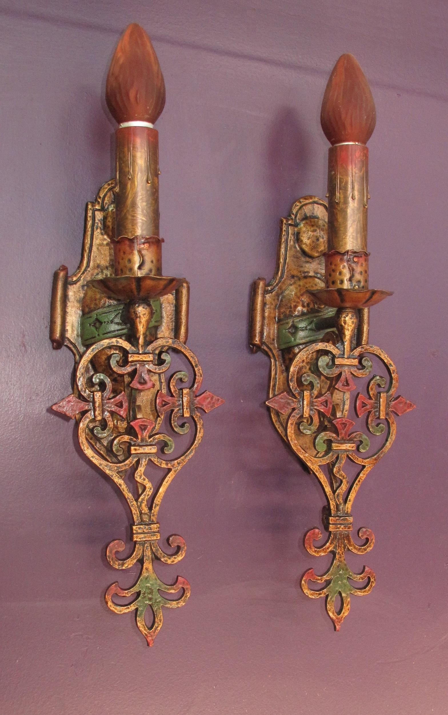 Set of Six 1920s Large Cast Iron Spanish Revival Sconces For Sale 3