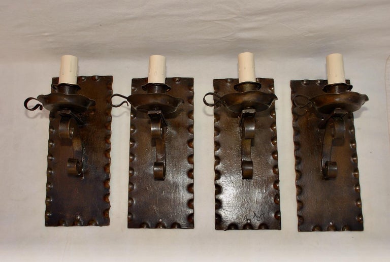 American Set of Four 1920s Rustic Sconces