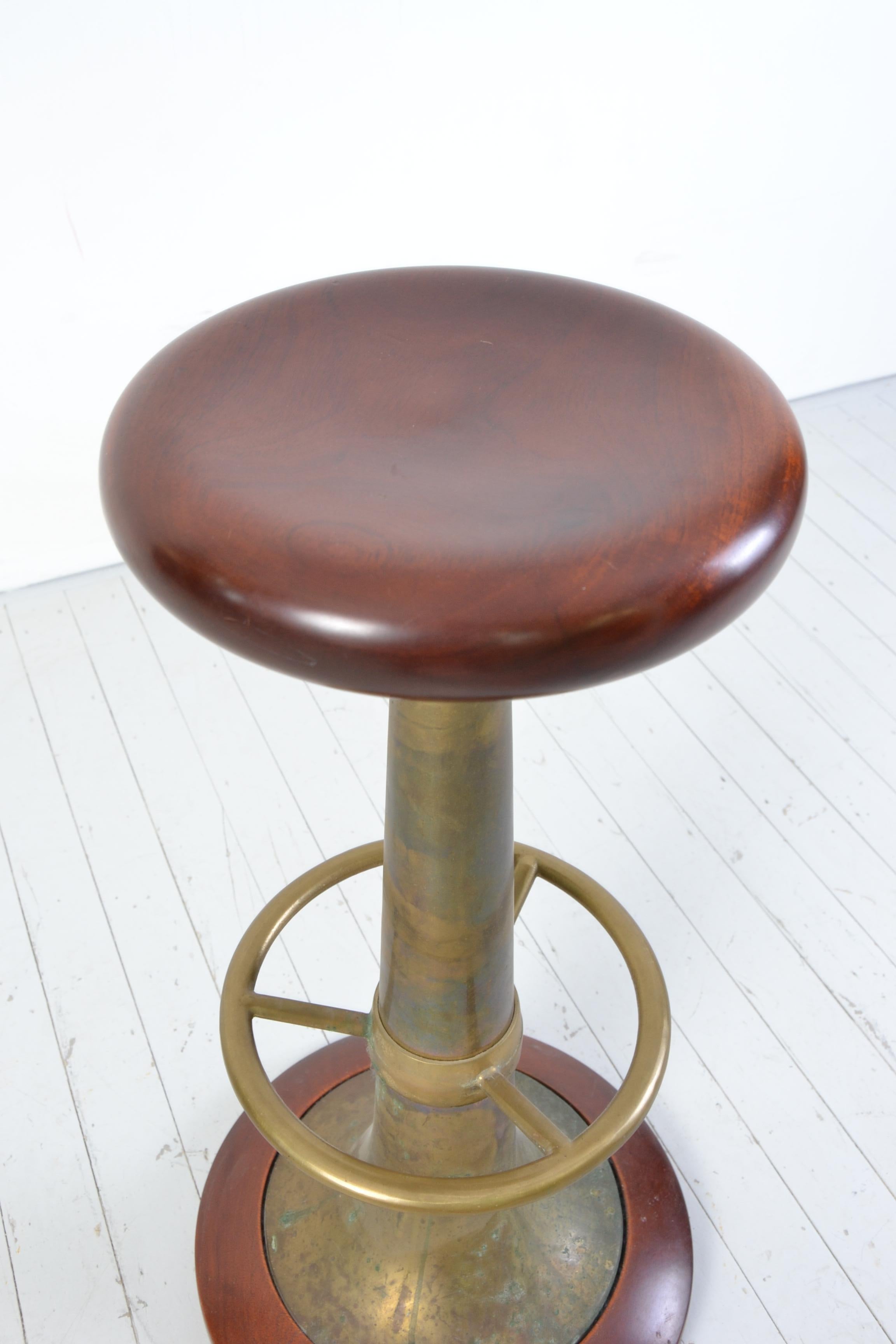 Set of Four 1930s Brass and Mahogany Bar Stools Italian Nautical Antiques 6
