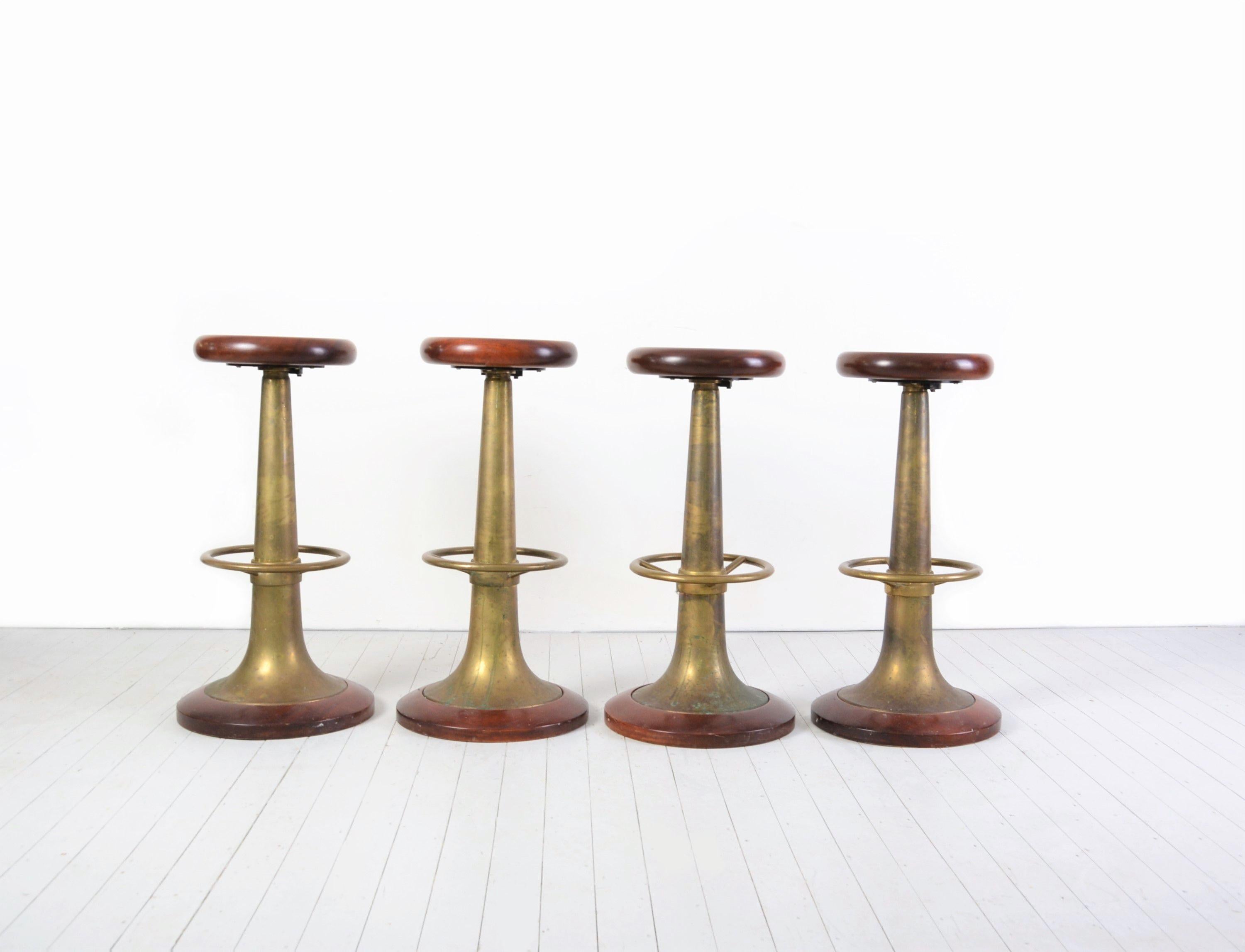 Set of Four 1930s Brass and Mahogany Bar Stools Italian Nautical Antiques 7