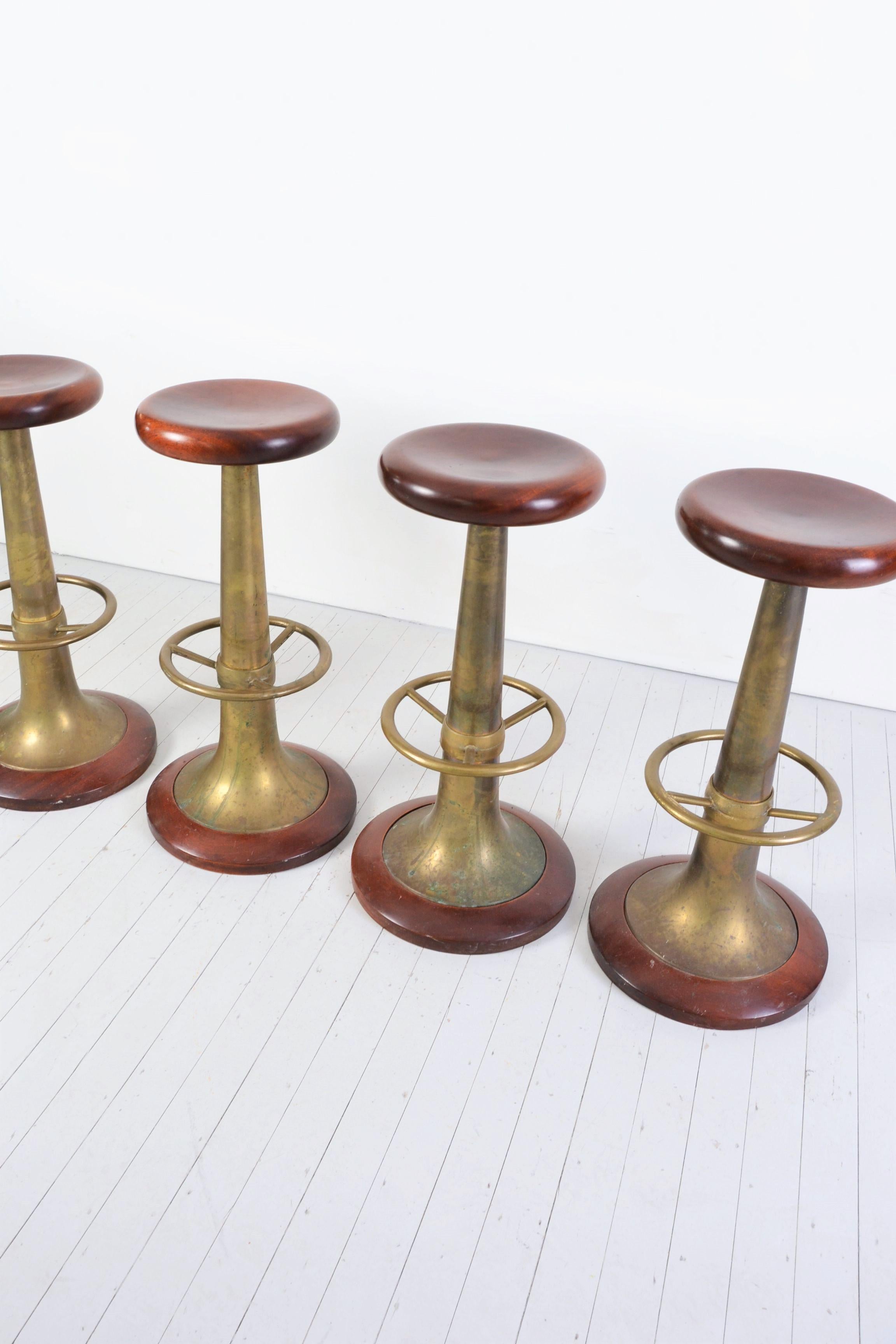 Set of Four 1930s Brass and Mahogany Bar Stools Italian Nautical Antiques 8
