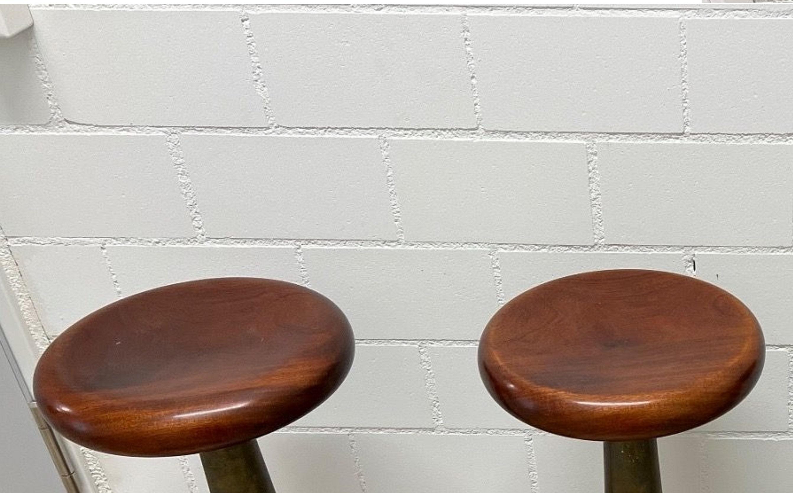 Set of Four 1930s Brass and Mahogany Bar Stools Italian Nautical Antiques 1