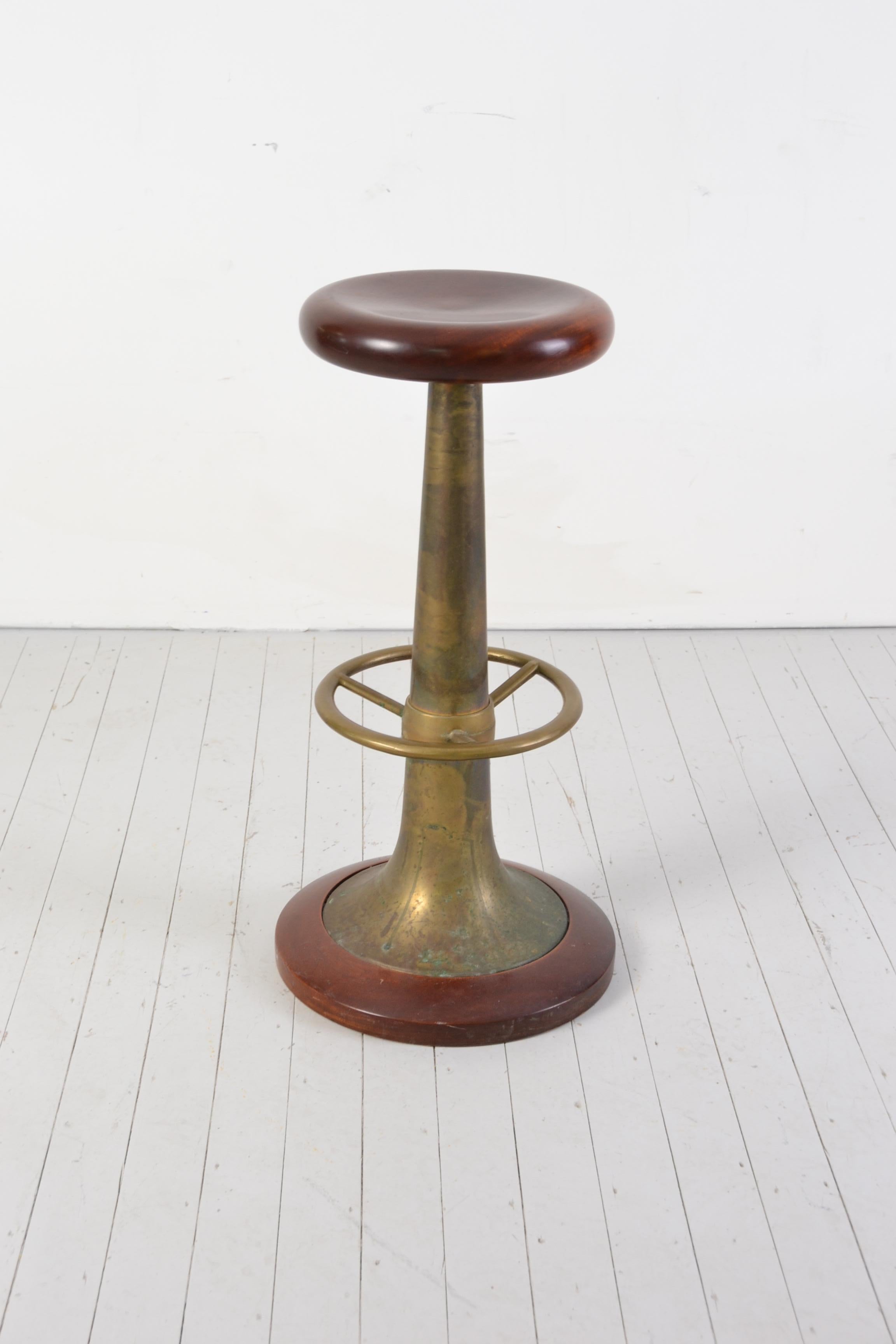 Set of Four 1930s Brass and Mahogany Bar Stools Italian Nautical Antiques 2