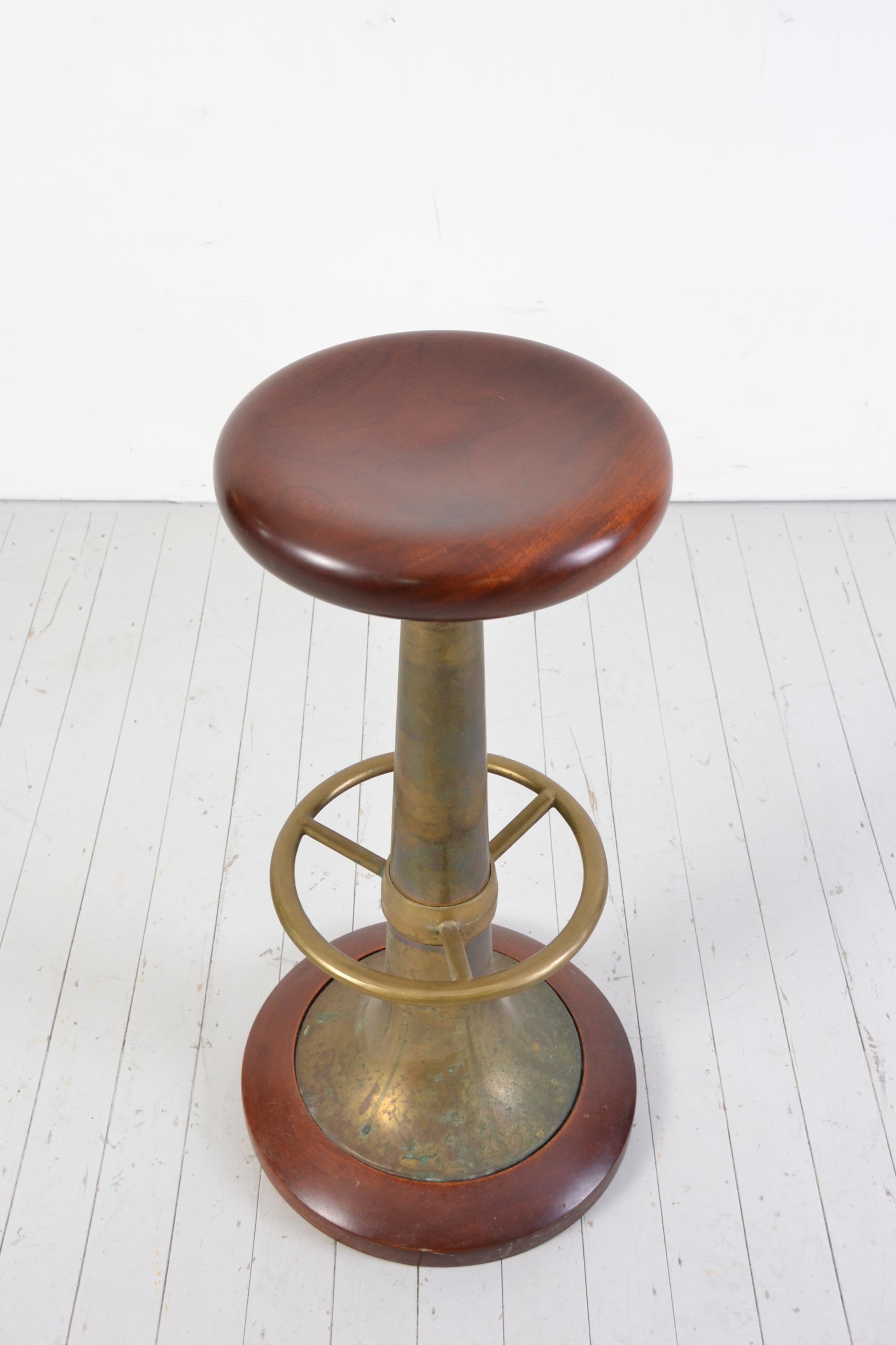 Set of Four 1930s Brass and Mahogany Bar Stools Italian Nautical Antiques 3