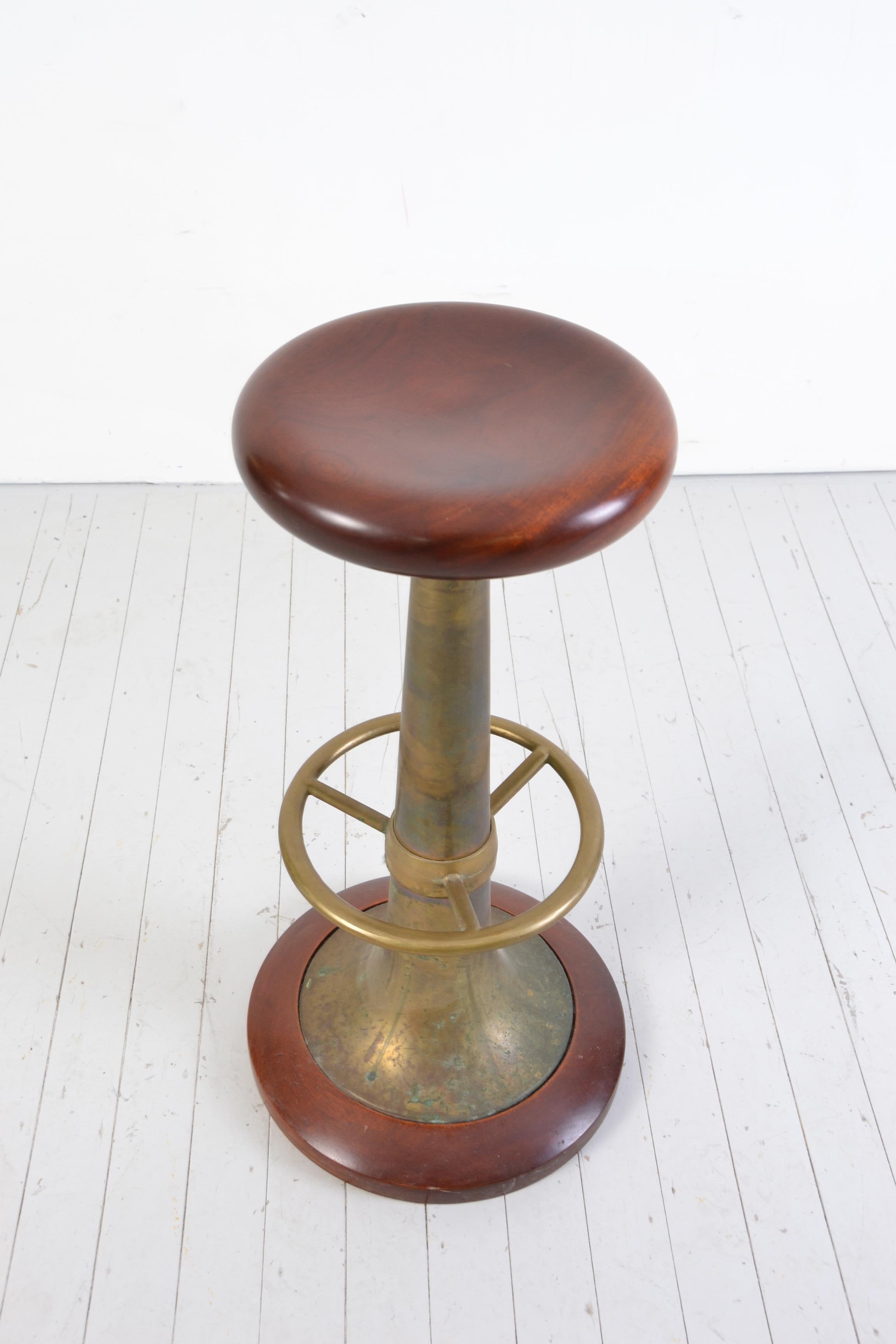 Set of Four 1930s Brass and Mahogany Bar Stools Italian Nautical Antiques 5