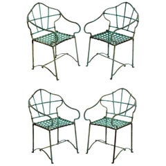 Set of Four 1930s Iron Patio Chairs with Original Verdigris Patina