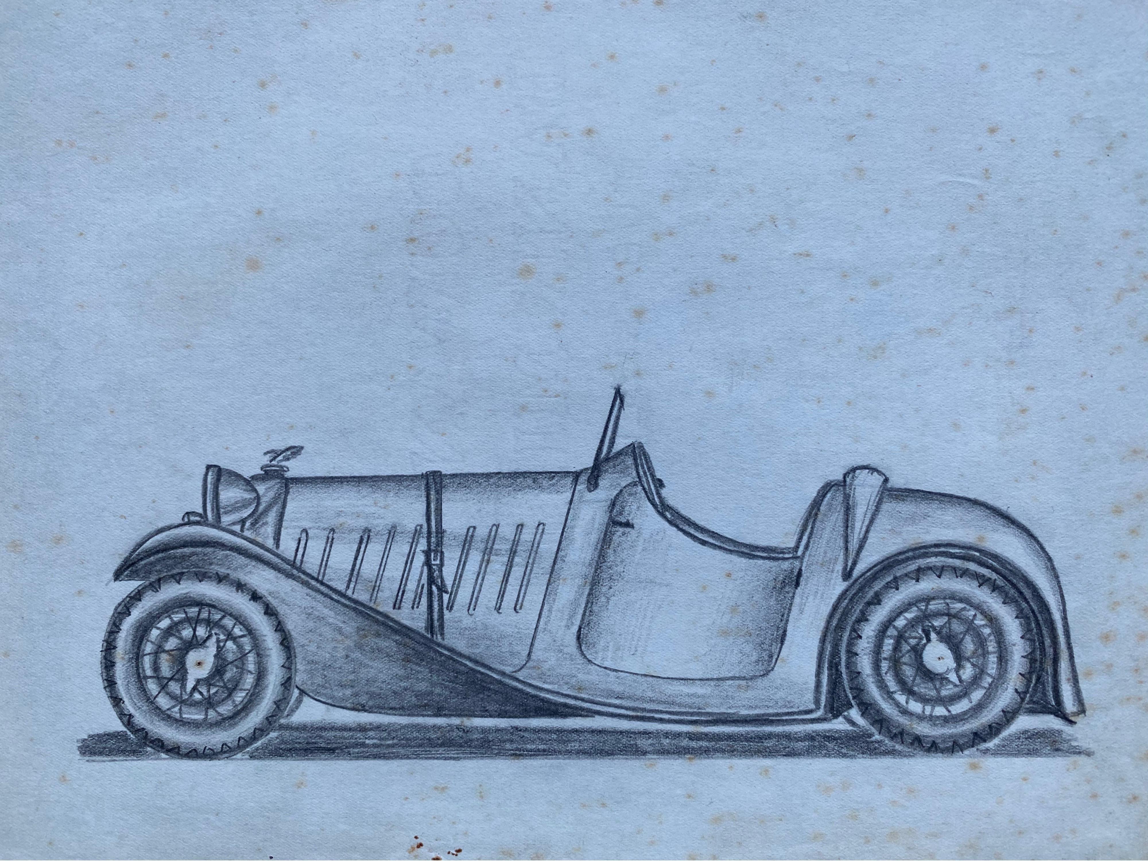 Set of Four 1930's Motor Car Racing Original Drawings In Good Condition For Sale In Cirencester, GB
