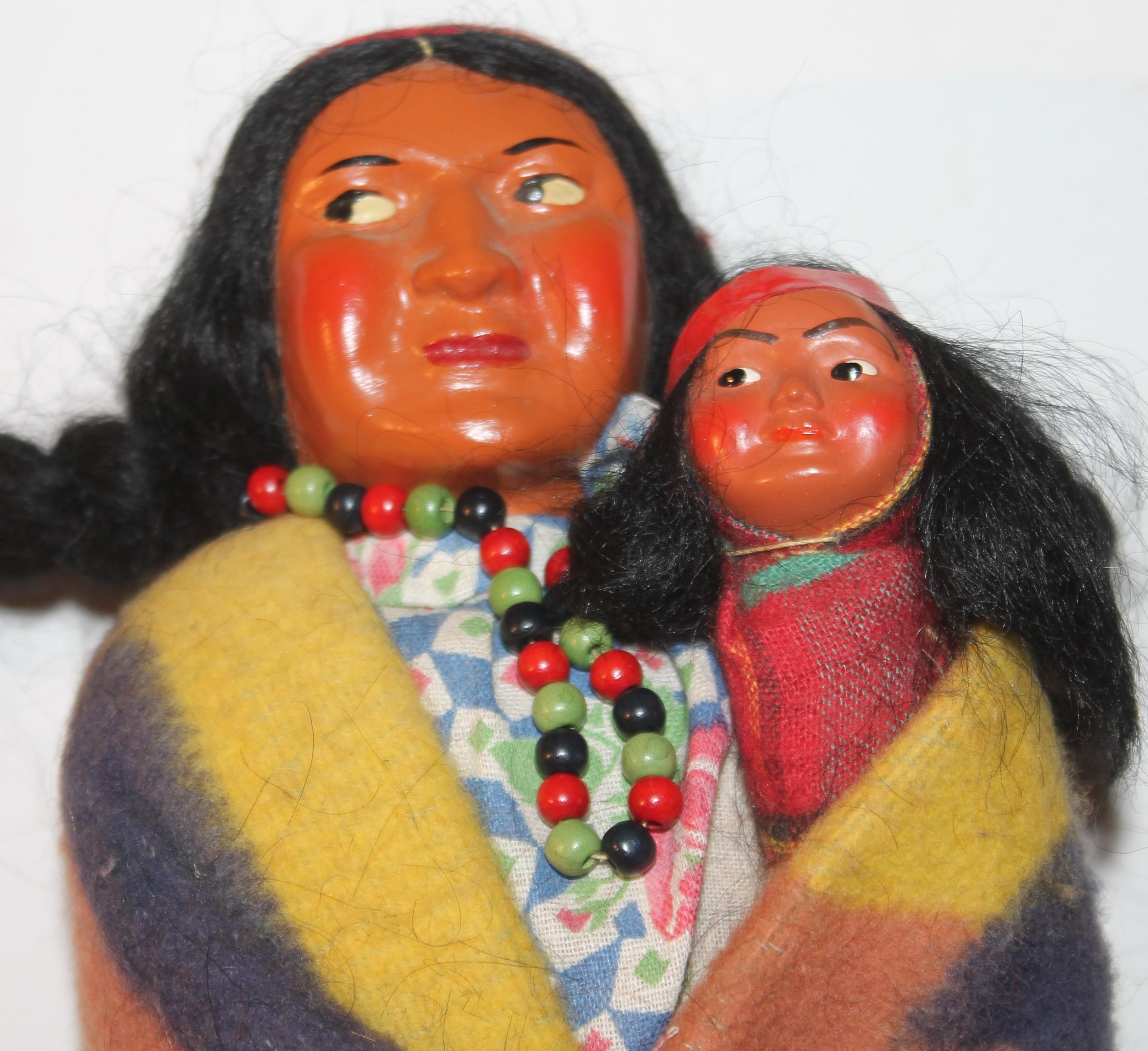 American Set of Four 1930's Skookum Mother and Papoose Dolls