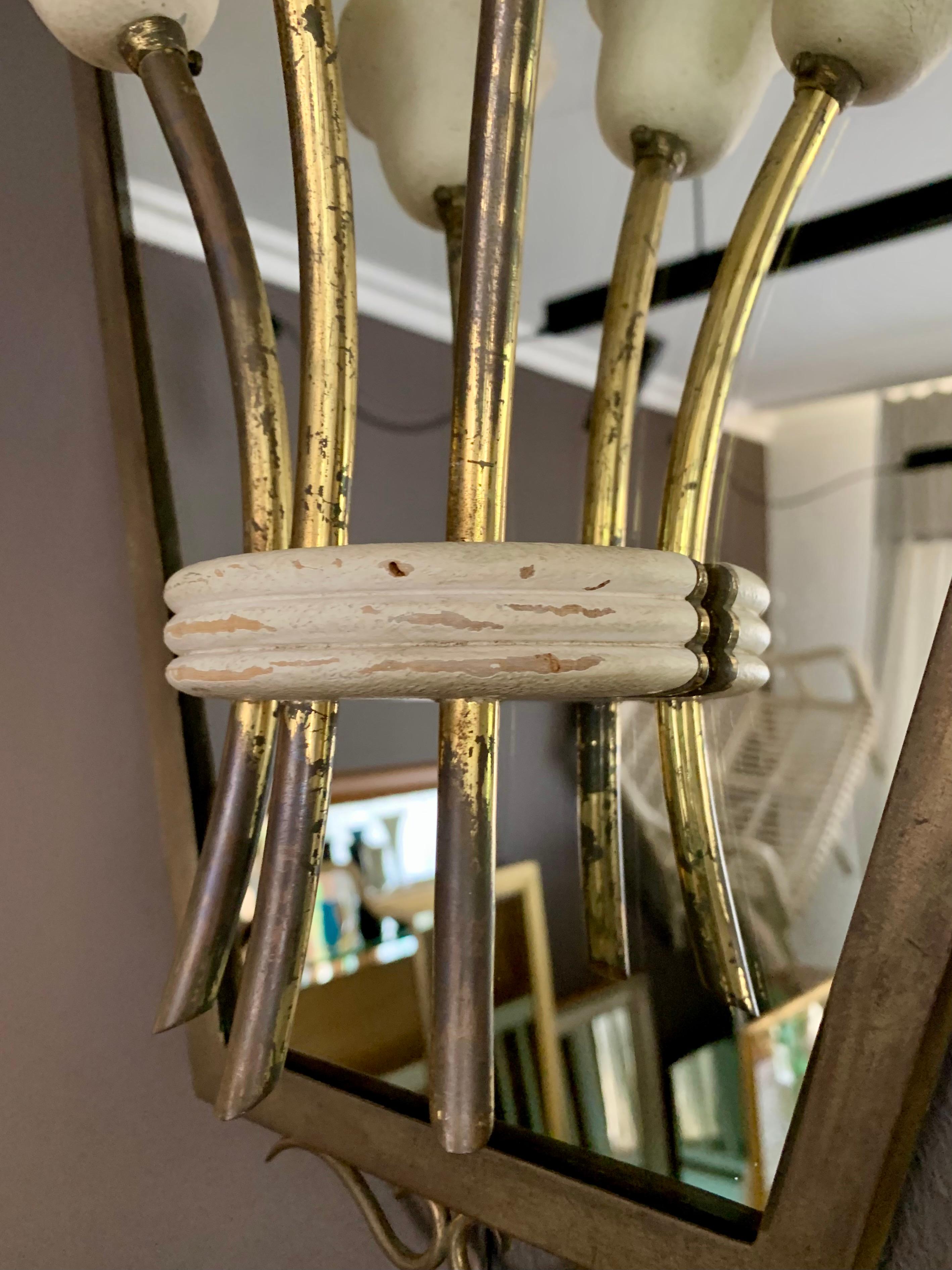 Set of four 1940s brass and mirror sconces For Sale 1