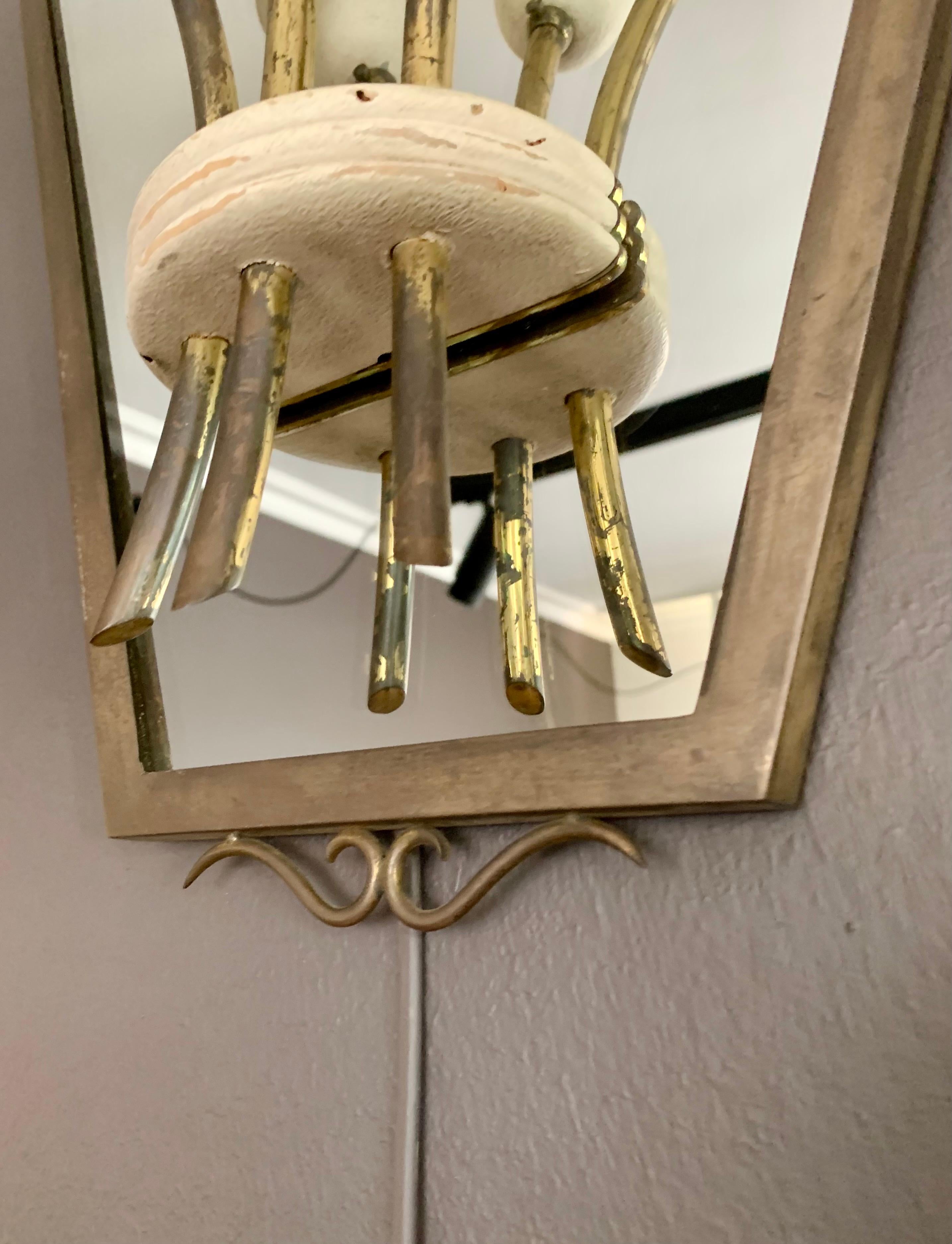 Set of four 1940s brass and mirror sconces For Sale 2