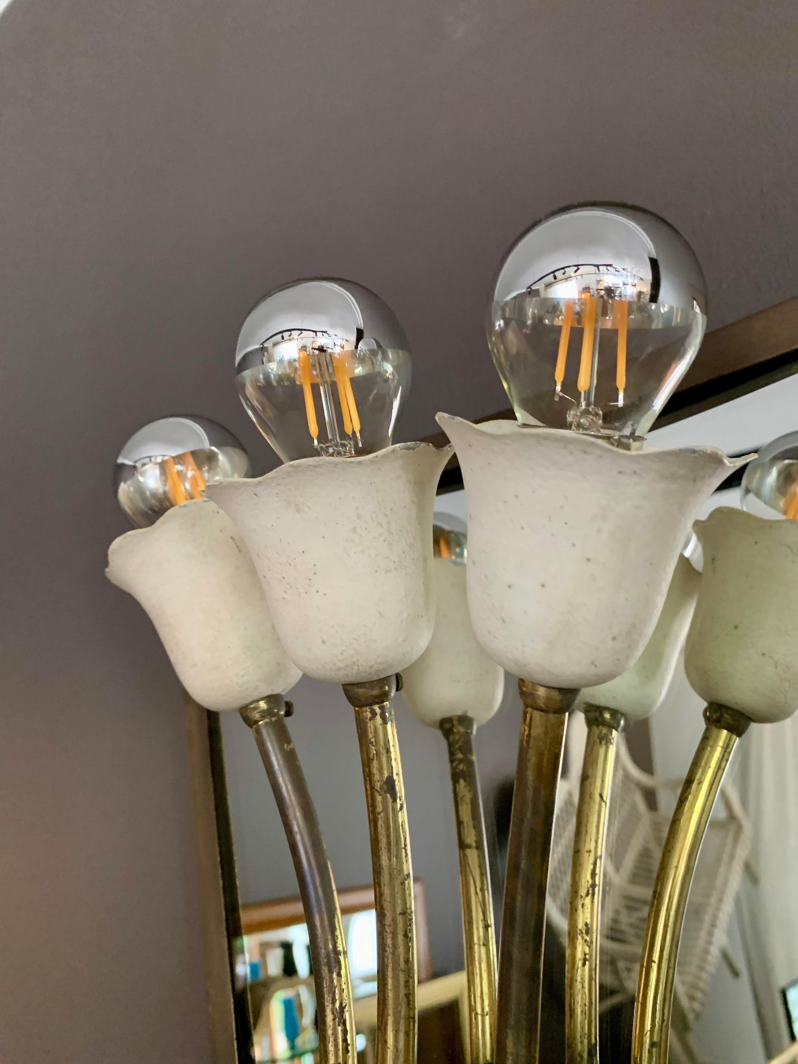 Set of four 1940s brass and mirror sconces For Sale 3