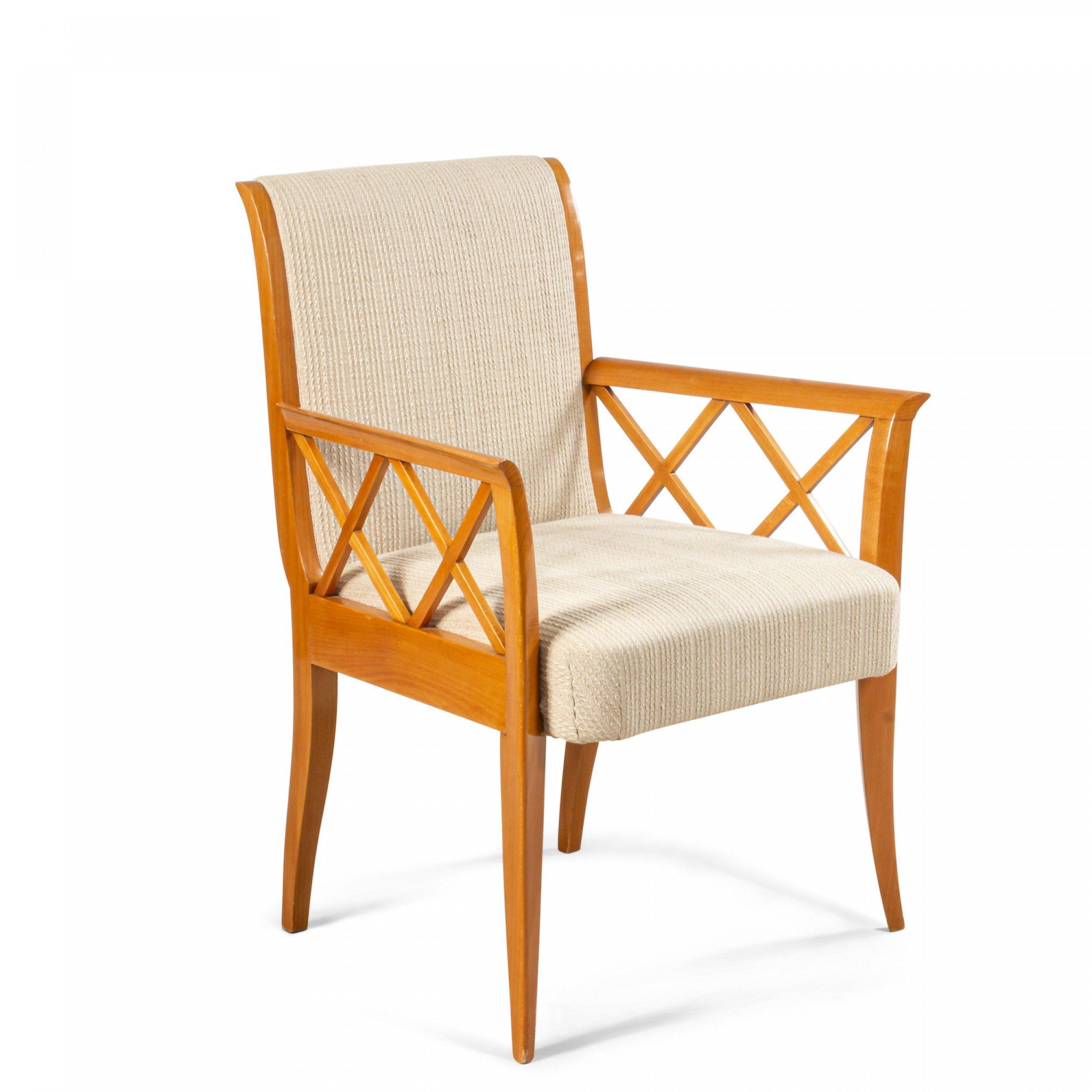 Set of 4 French Maple Lattice Arm Chairs In Good Condition For Sale In New York, NY