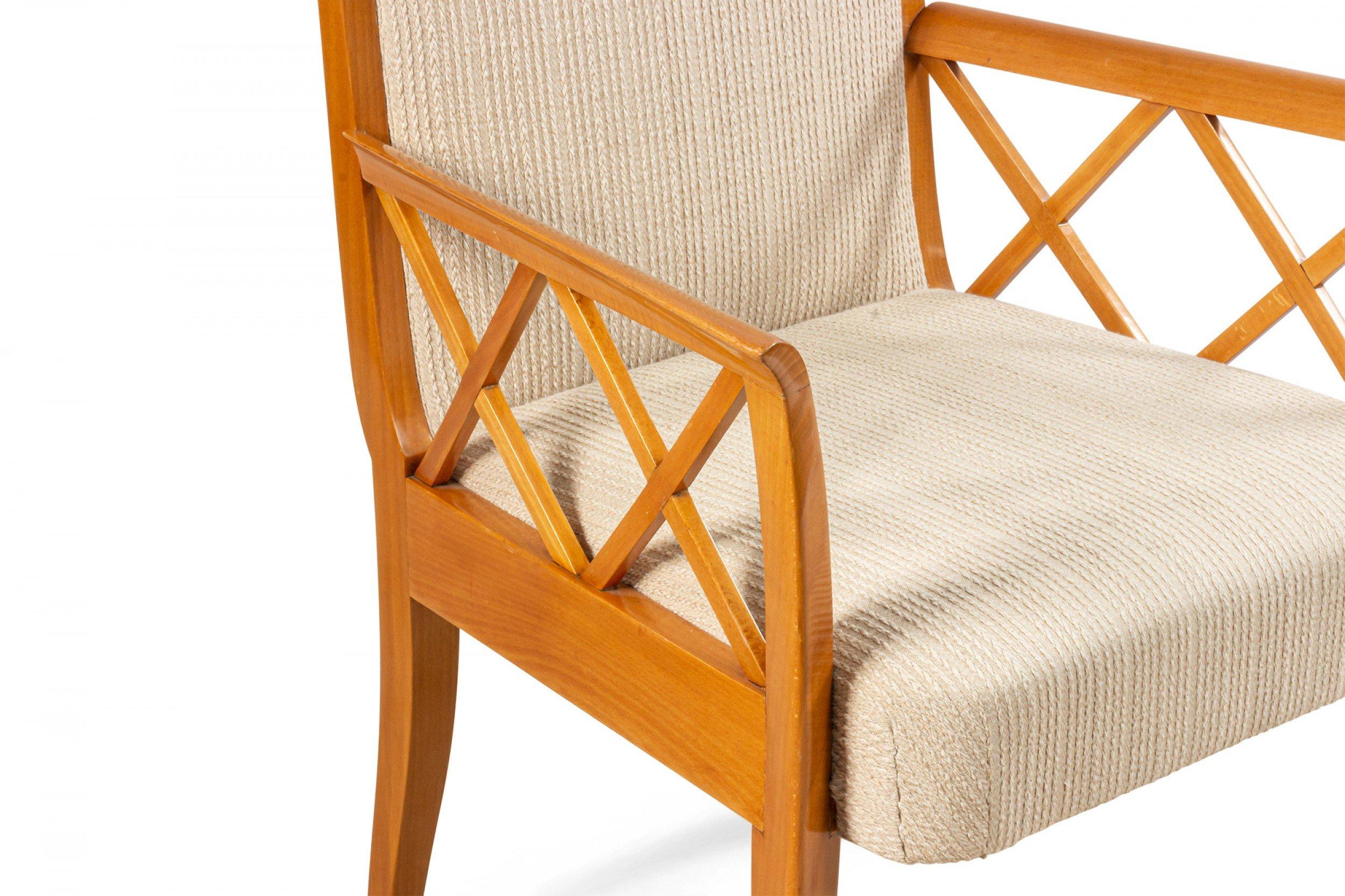 Set of 4 French Maple Lattice Arm Chairs For Sale 4