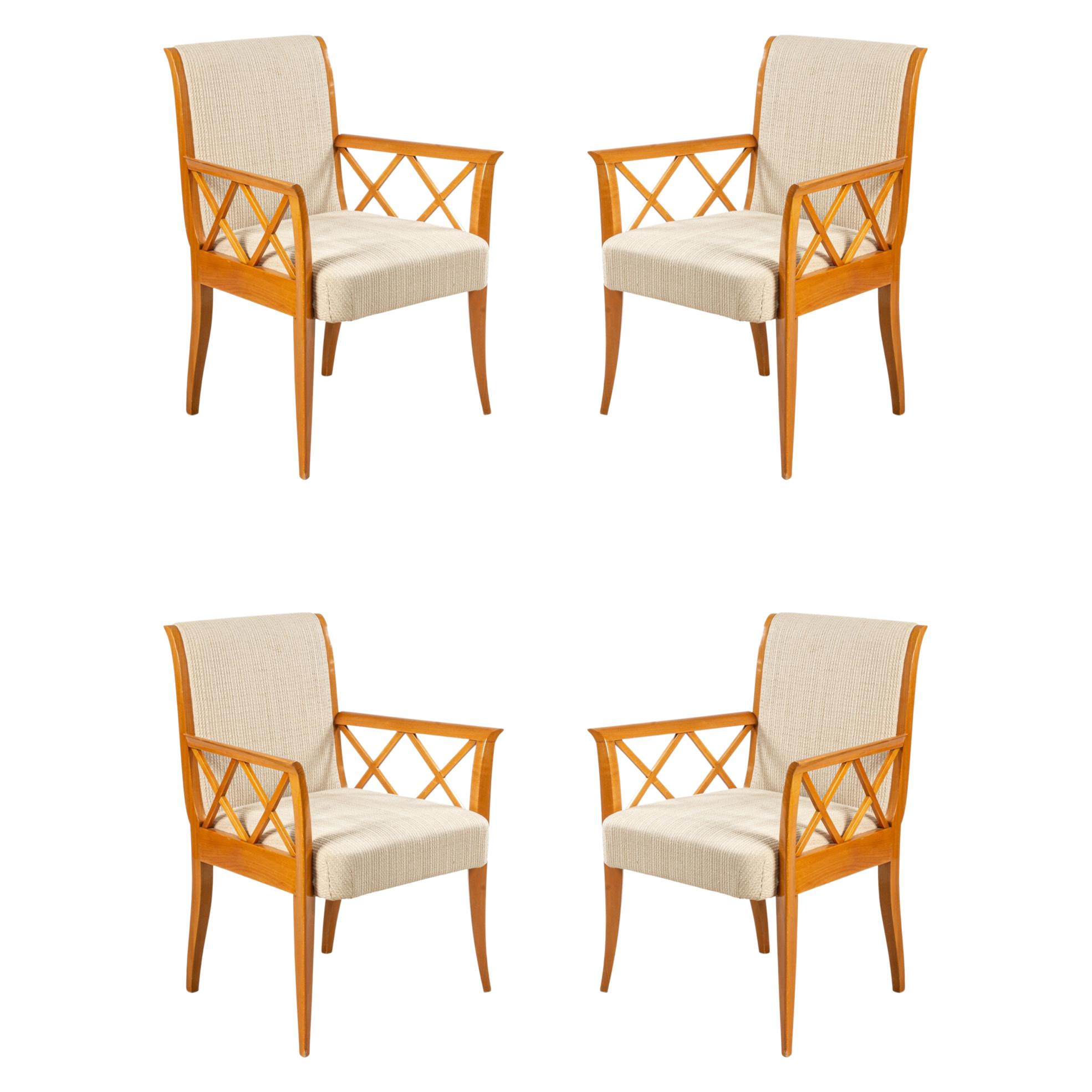 Set of 4 French Maple Lattice Arm Chairs For Sale