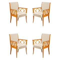 Set of 4 French Maple Lattice Arm Chairs