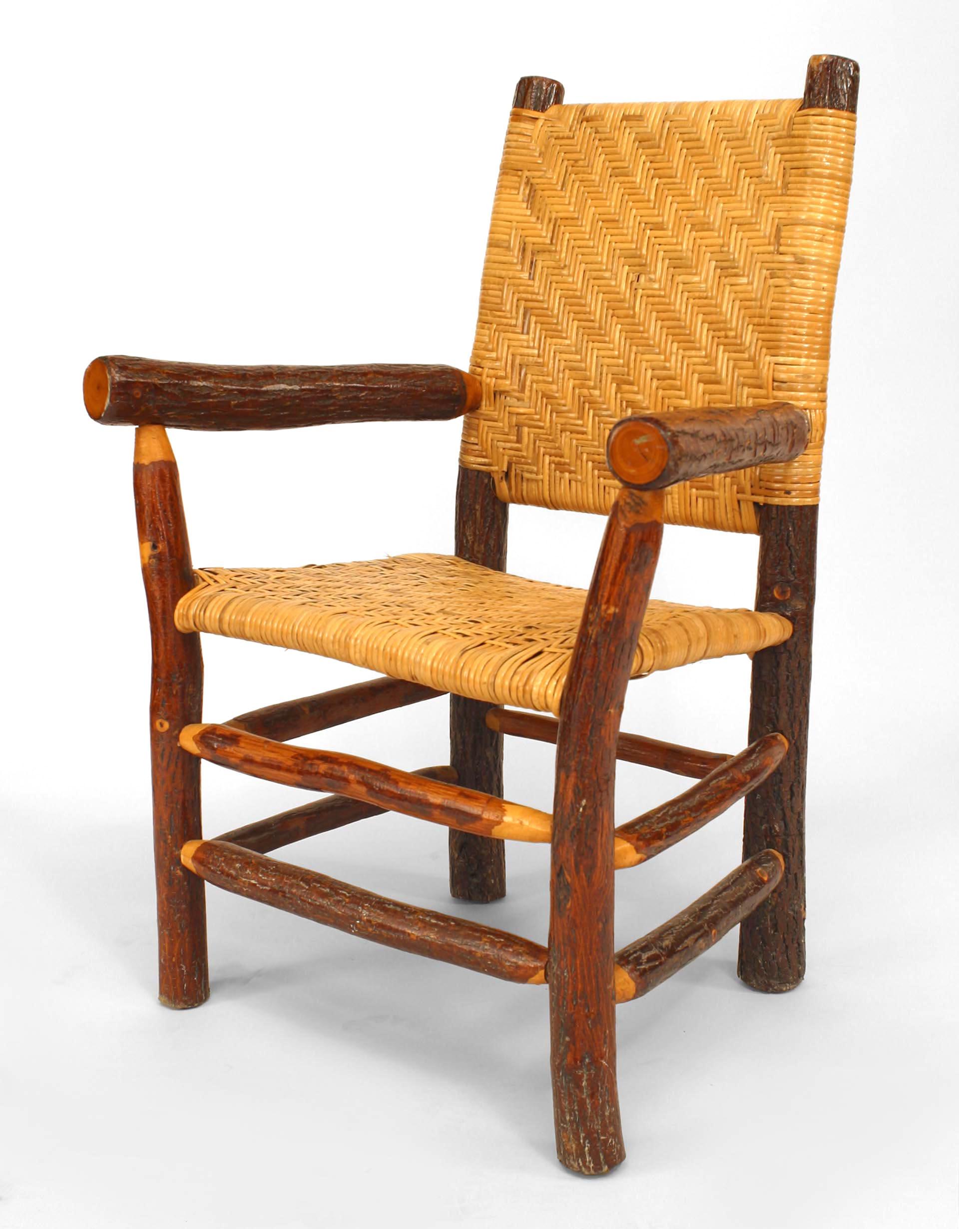Satz von 4 amerikanischen rustikalen gewebten Sesseln aus altem Hickoryholz (Rustikal) im Angebot