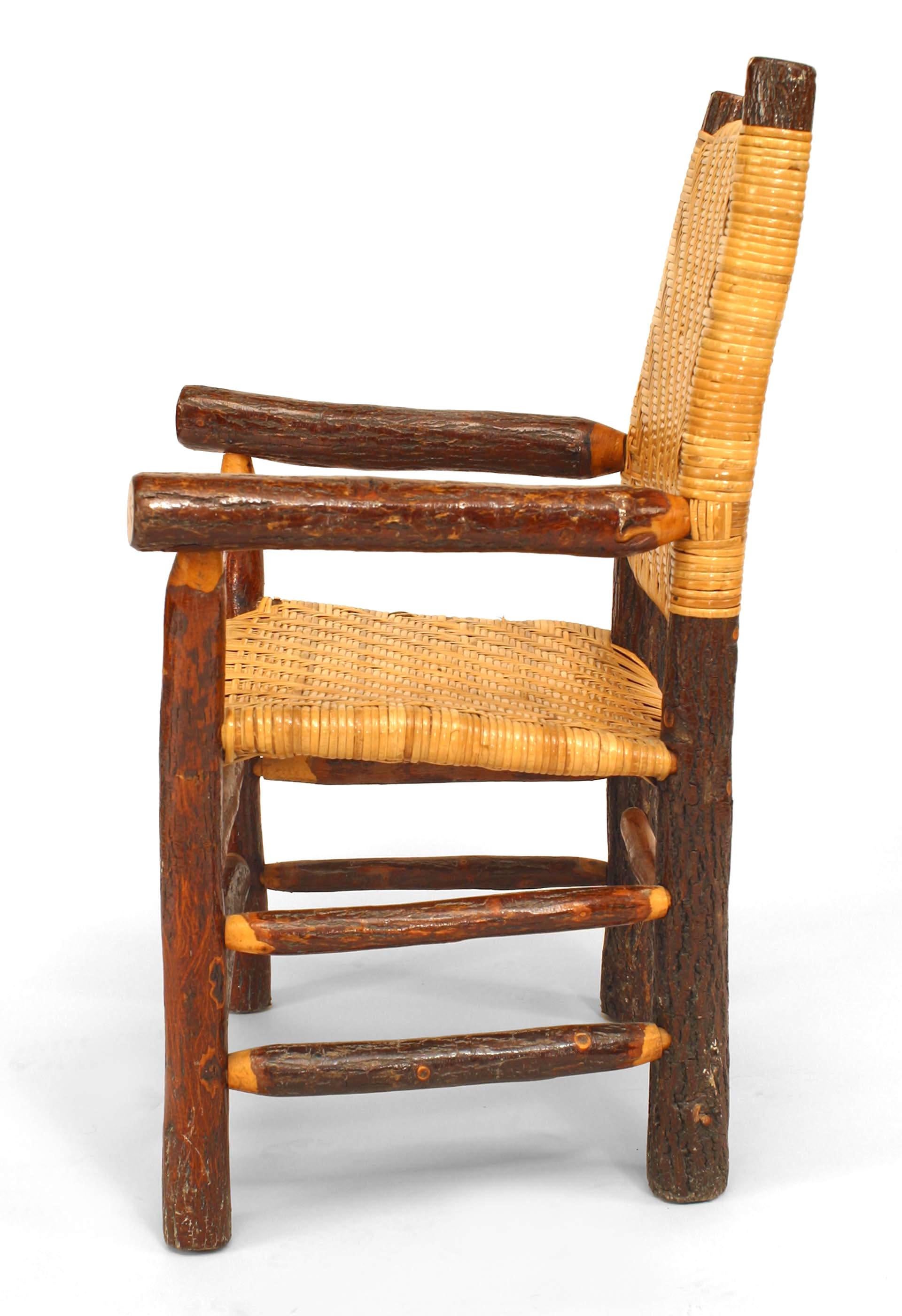 Mid-20th Century Set of 4 American Rustic Old Hickory Woven Arm Chairs For Sale