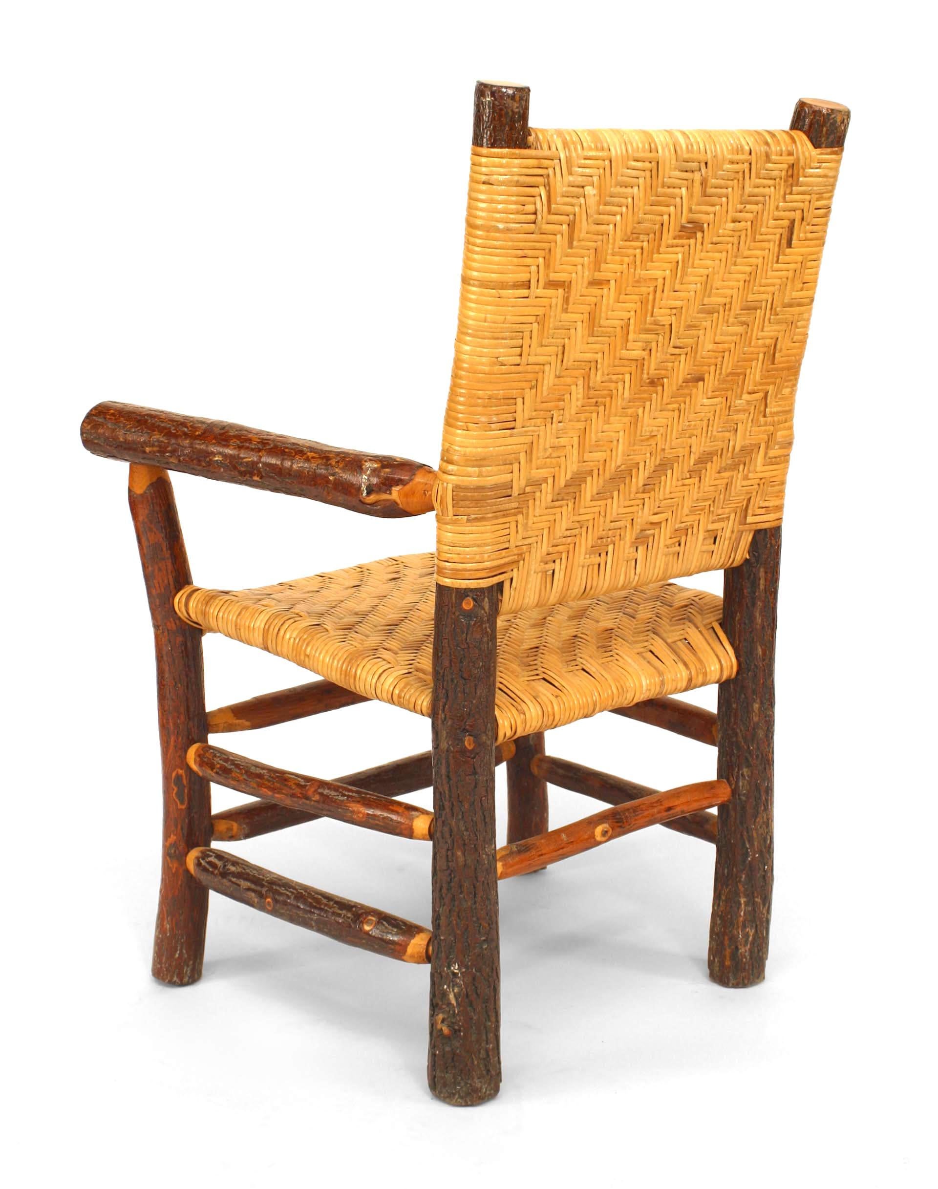 Set of 4 American Rustic Old Hickory Woven Arm Chairs For Sale 1