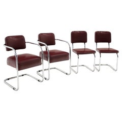Set of Four 1940s Tubular Chrome Chairs in Original Oxblood Leather like Vinyl