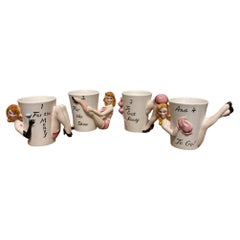 Used Set of Four 1950's Burlesque Erotica Bar Ware Cups