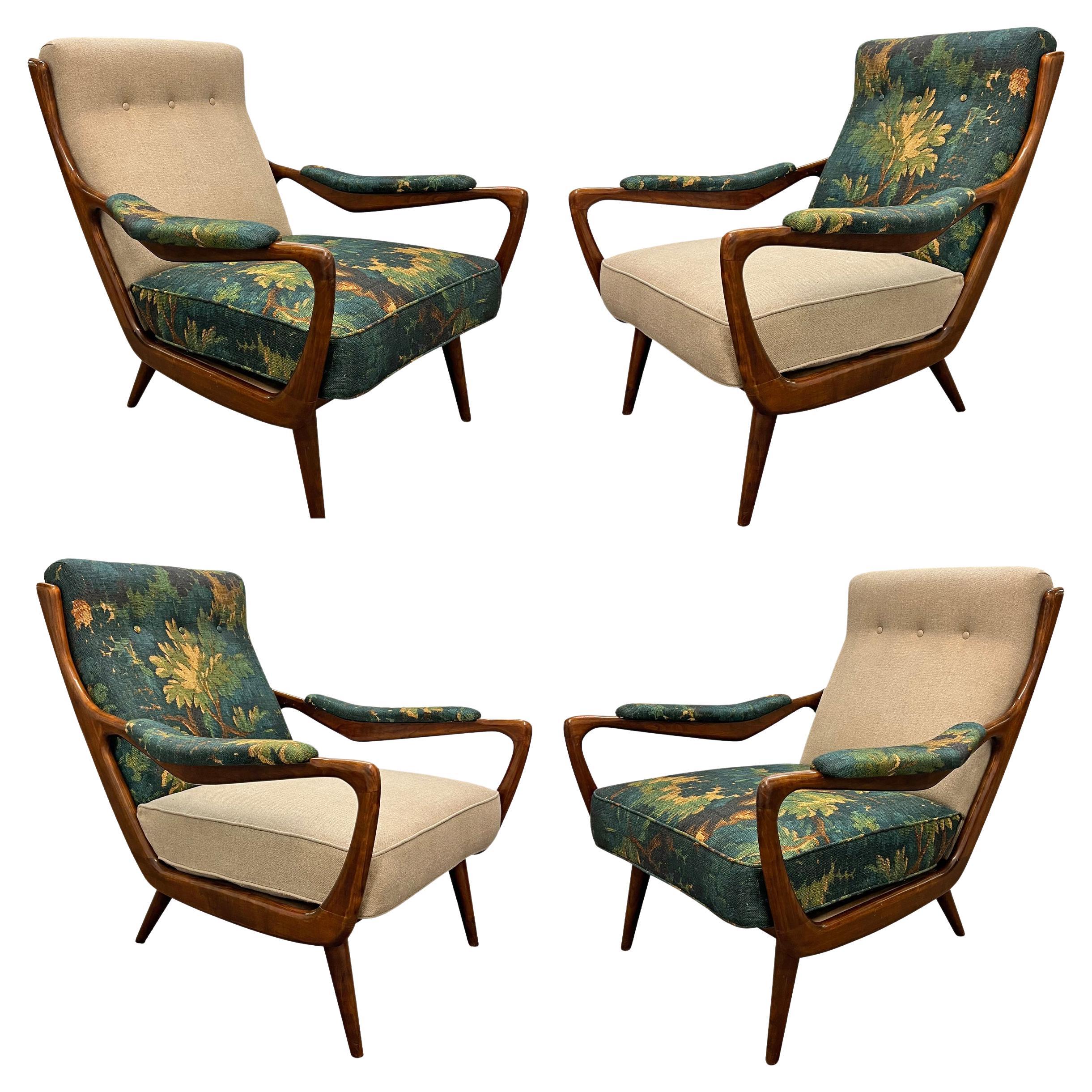 Set of Four 1950s Danish Modern Lounge Chairs