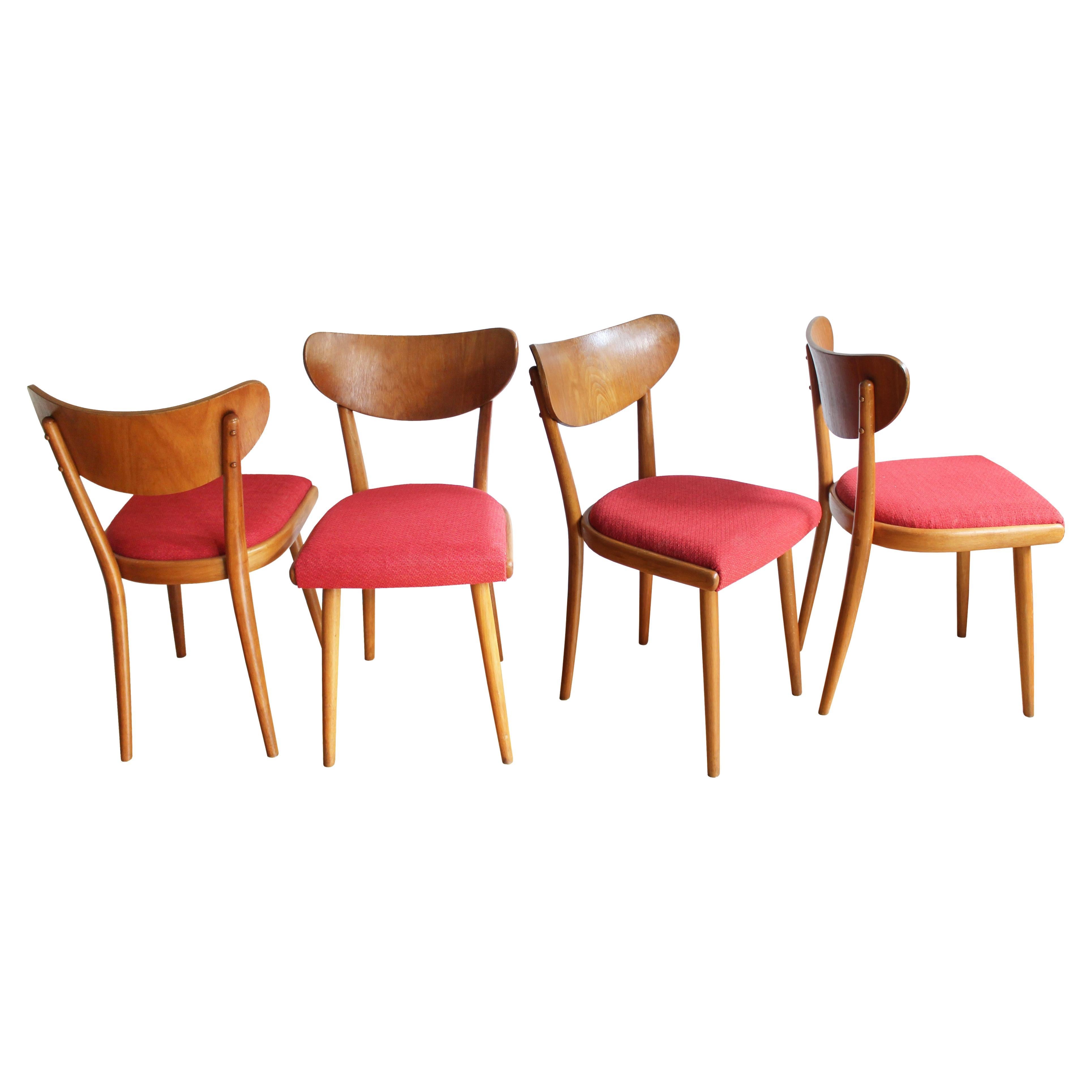 Ensemble de quatre chaises de salle à manger des années 1950 par Thonet en vente