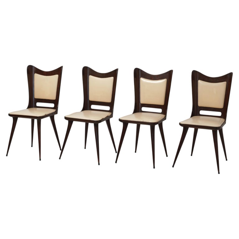 Set of Four 1950s Italian Dark Stained Exotic Wood Dining Chairs