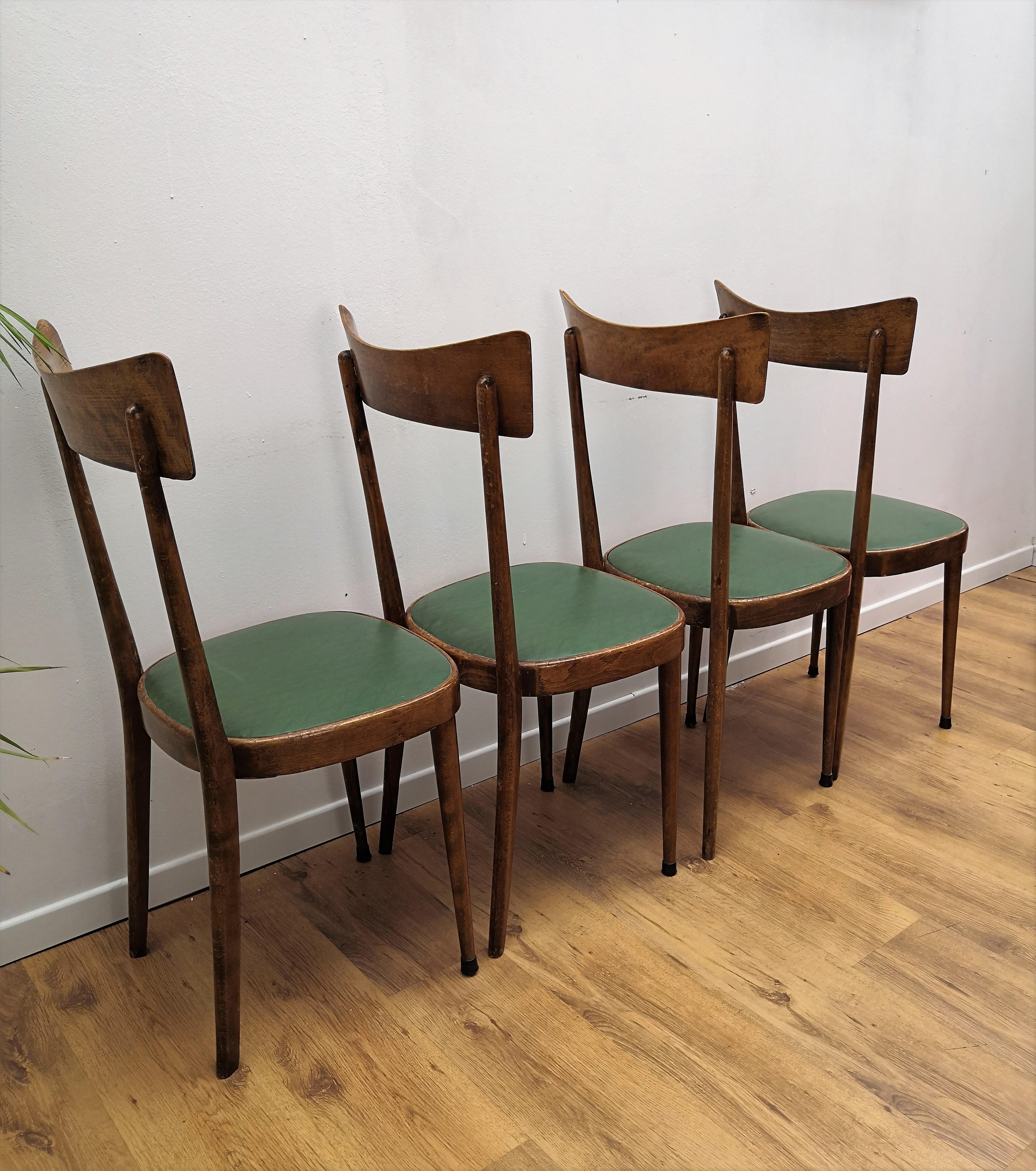 Wood Set of Four 1950s Italian Mid-Century Modern Dining Room Chairs